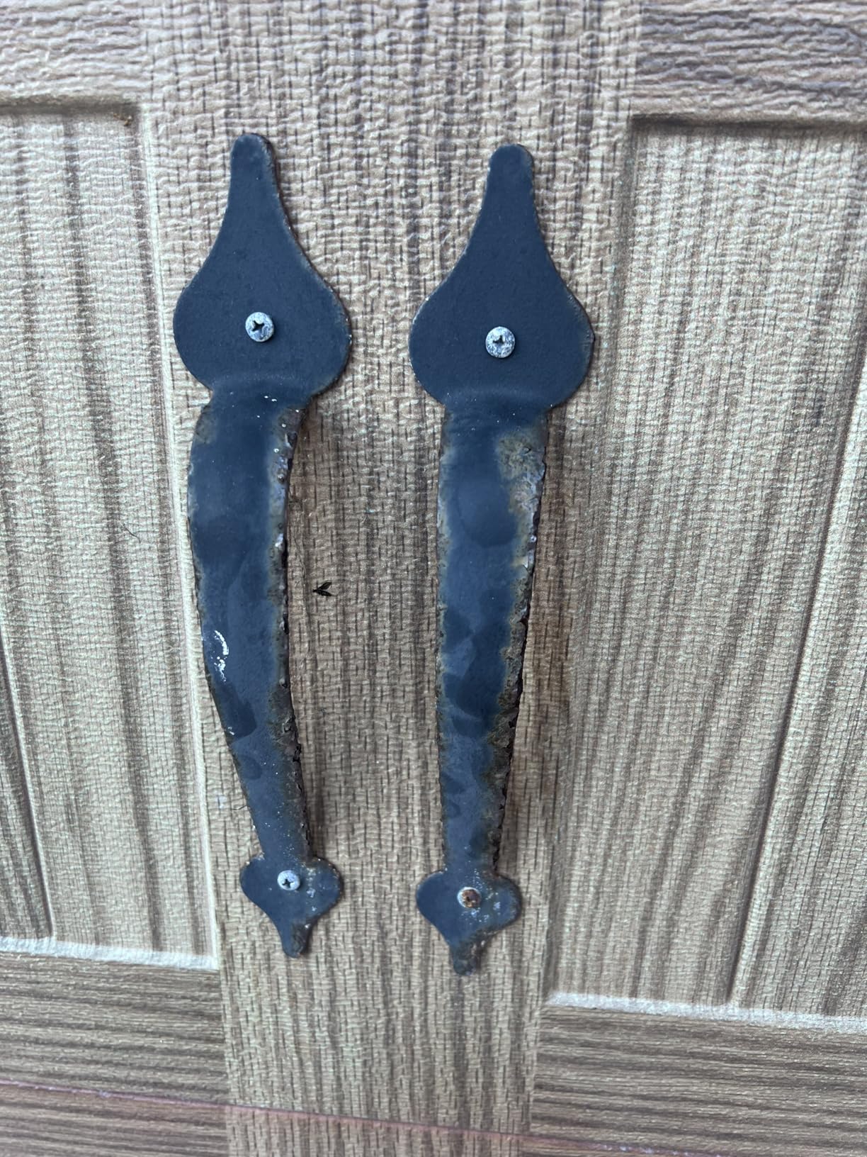 Decorative Garage Door Hardware Kit Carriage House Accents 8 Hinges and 4 Handles for 2 Car Garage, Screw Mounted, Black Steel customer photo 1