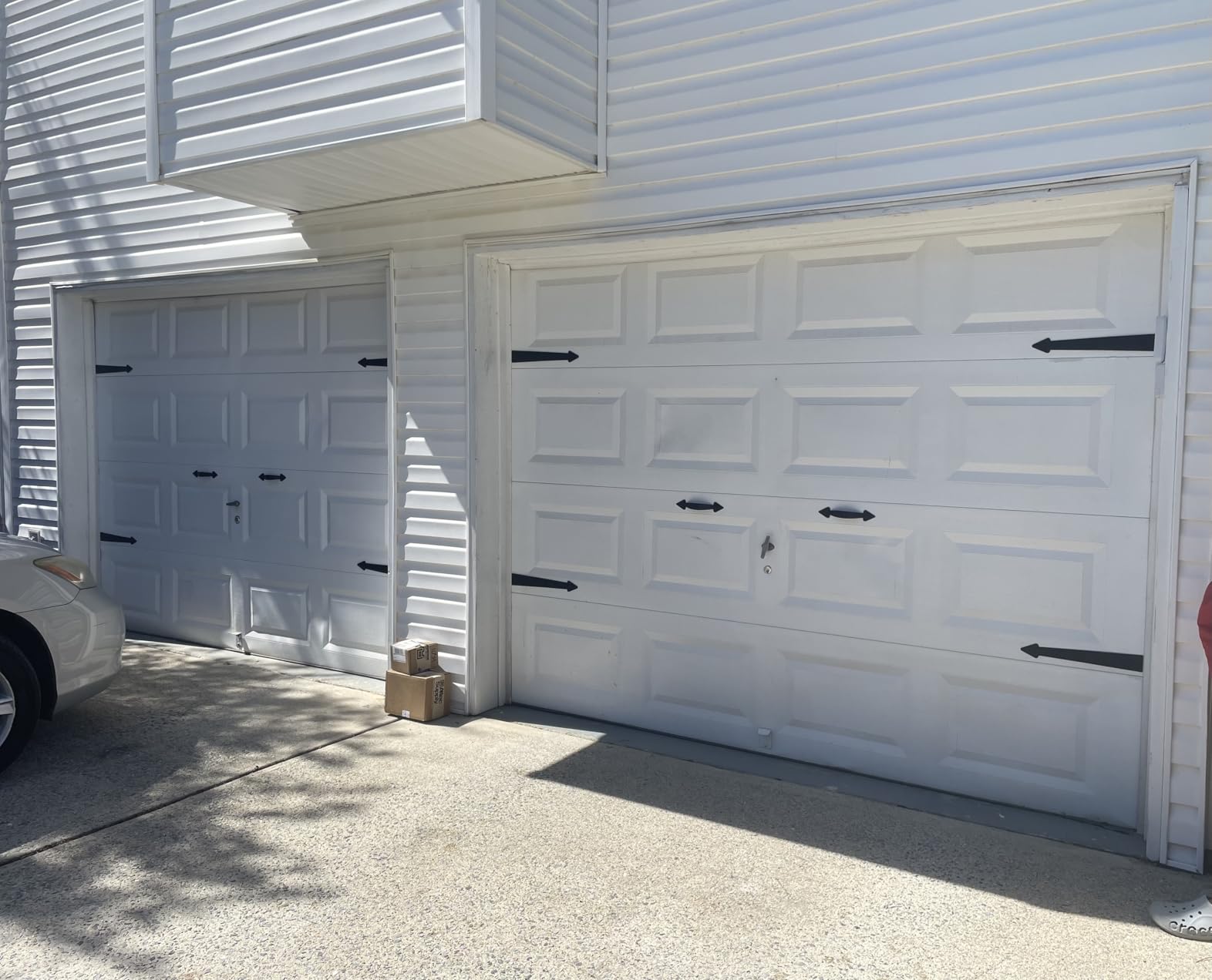 Garage Door Magnetic Decorative Hardware Kit, 8 Hinges 4 Handles Carriage Accents for 2 Car Garage, Strong Magnets, Color Blackgarage Decorations customer photo 1