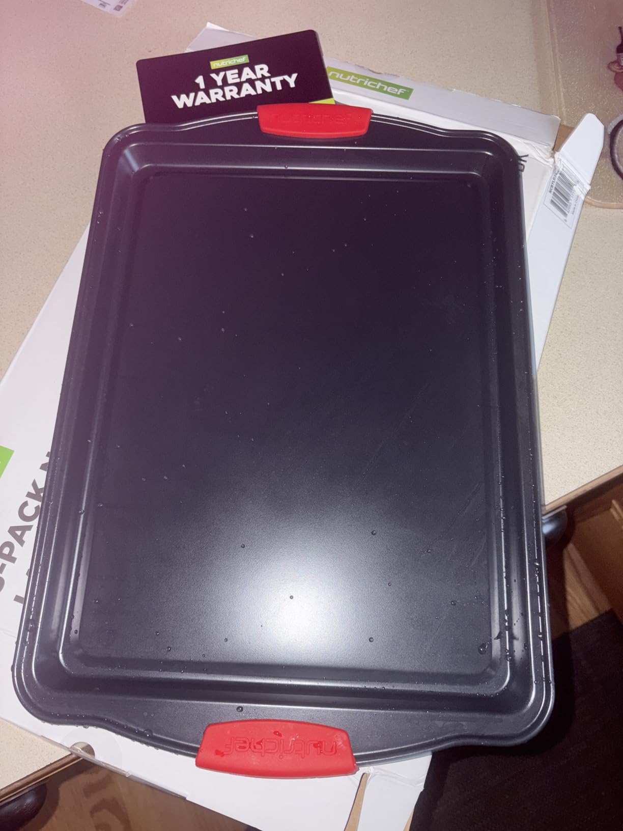 NutriChef 3-Piece Nonstick Kitchen Oven Baking Pans - Premium & Stylish Non-Stick Steel, Commercial Grade Restaurant Quality Metal Bakeware with Red Silicone Handles customer photo 2