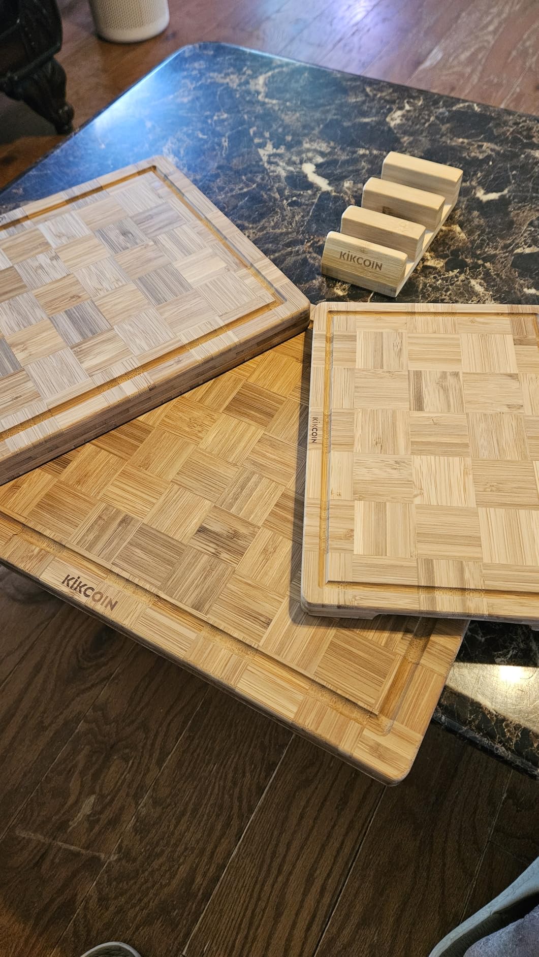 Kikcoin Extra Large Bamboo Cutting Boards, (Set of 3) Chopping Boards with Juice Groove Bamboo Wood Cutting Board Set Butcher Block for Kitchen, End Grain Serving Tray customer photo 1