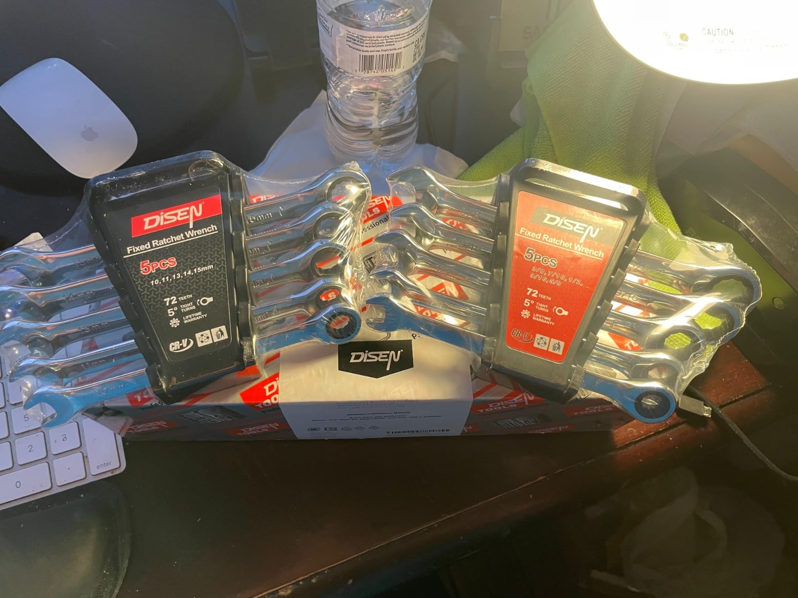 DISEN 10Pcs Ratcheting Wrench Set SAE & Metric Ratchet Wrench Set with Rack Organizer, Premium CR-v Steel, 12 Point, 72 Teeth (Metric 10-15mm & SAE 3/8