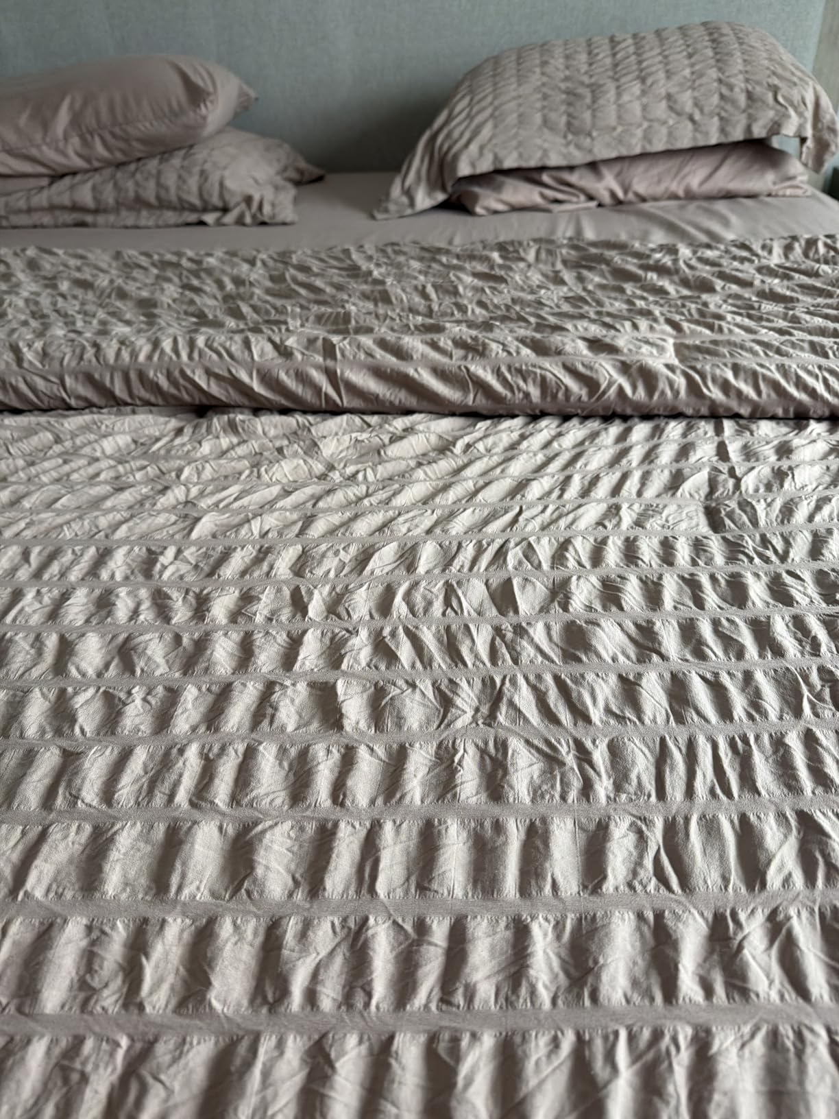 CozyLux Queen Comforter Set Light Grey Seersucker 7 Pieces Bed in a Bag Queen Comforter Set with Sheets Luxury Soft Bedding Set with Down Alternative Comforter, Sheets, Pillowcases & Shams All Seasons customer photo 1