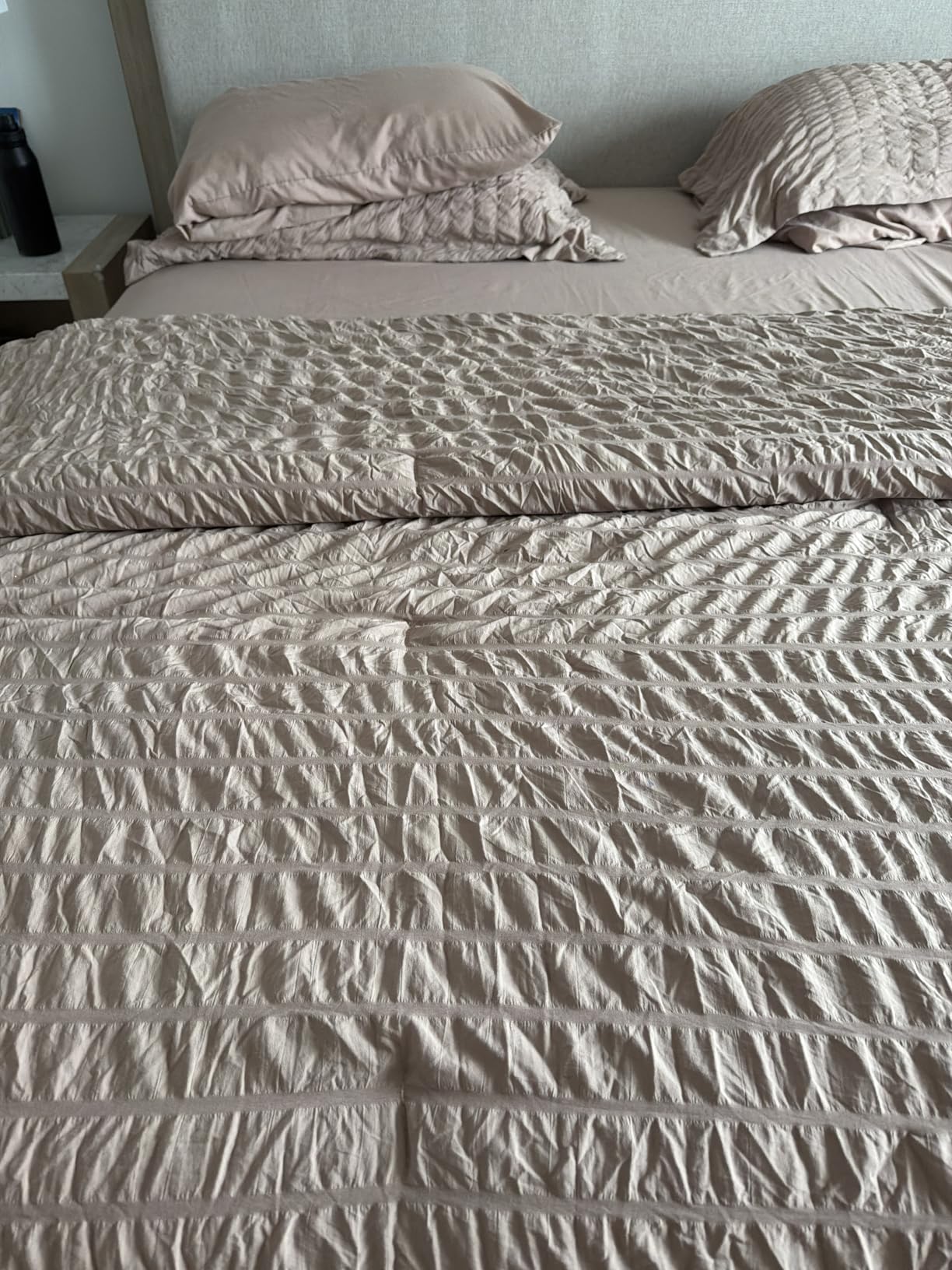 CozyLux Queen Comforter Set Light Grey Seersucker 7 Pieces Bed in a Bag Queen Comforter Set with Sheets Luxury Soft Bedding Set with Down Alternative Comforter, Sheets, Pillowcases & Shams All Seasons customer photo 2