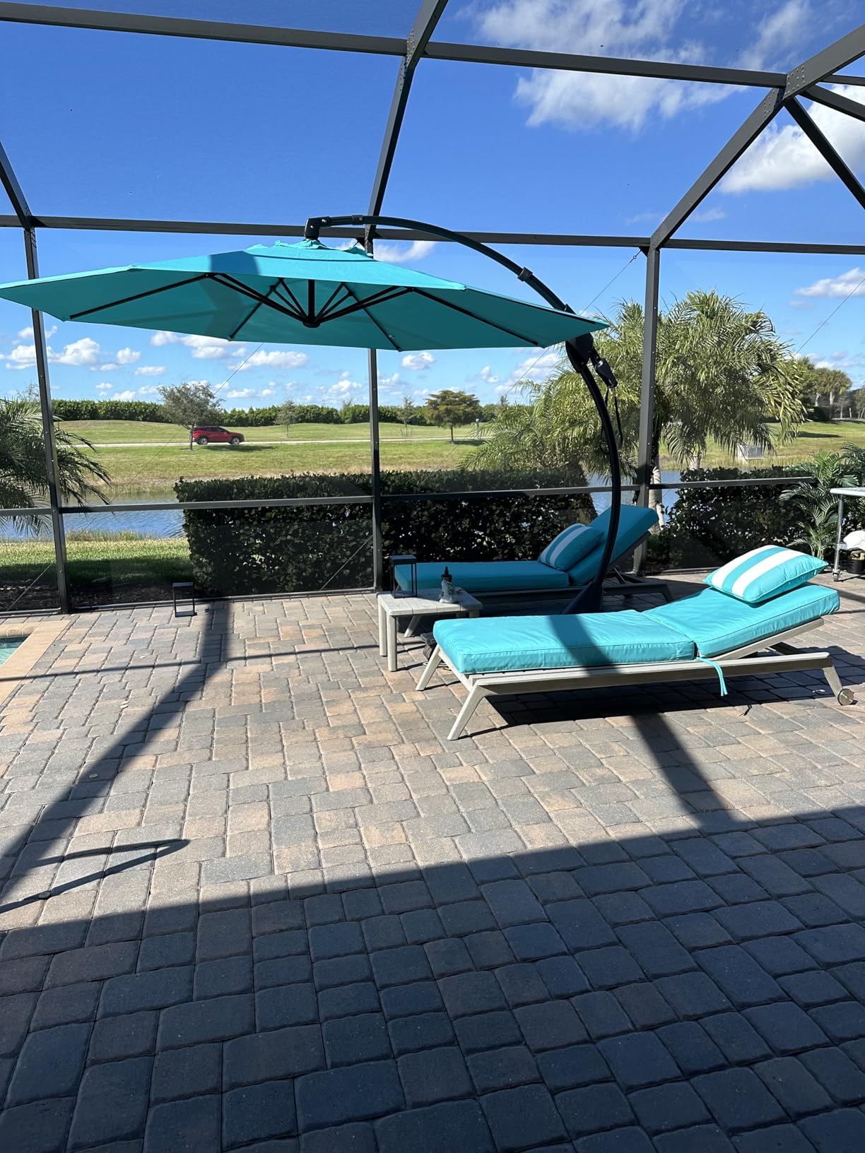 Grand patio 11FT Cantilever Umbrella with Base Outdoor Large Round Aluminum Offset Umbrella for Patio Garden Backyard (Champagne, 11 FT) customer photo 1