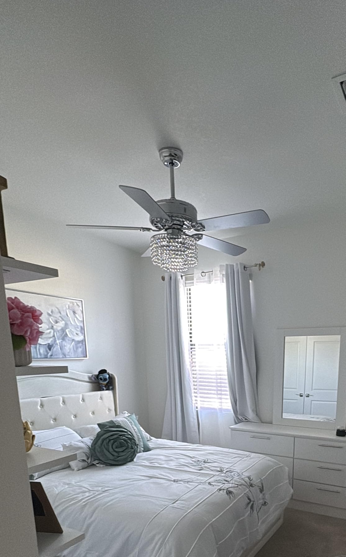 CROSSIO 52 Inch Crystal Ceiling Fan with Light and Remote Control, Modern Chandelier Fan with 5 Reversible Wood Blades Chrome Fandelier for Living Room Bedroom customer photo 1