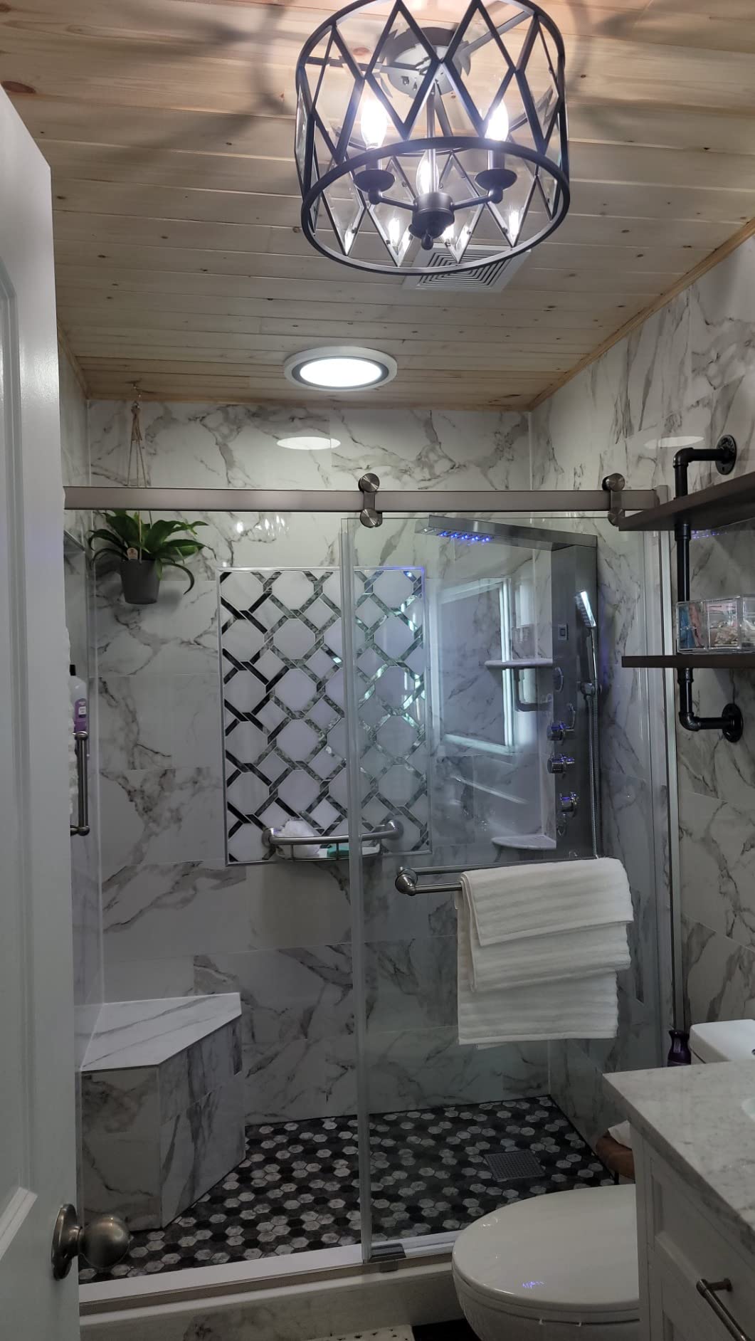 MENATT LED Shower Panel Tower System, 6 in 1 Stainless Steel LED Shower Column, Rainfall & Waterfall Head, Massage Jets, Tub Spout, Handheld Shower(Brushed) customer photo 2