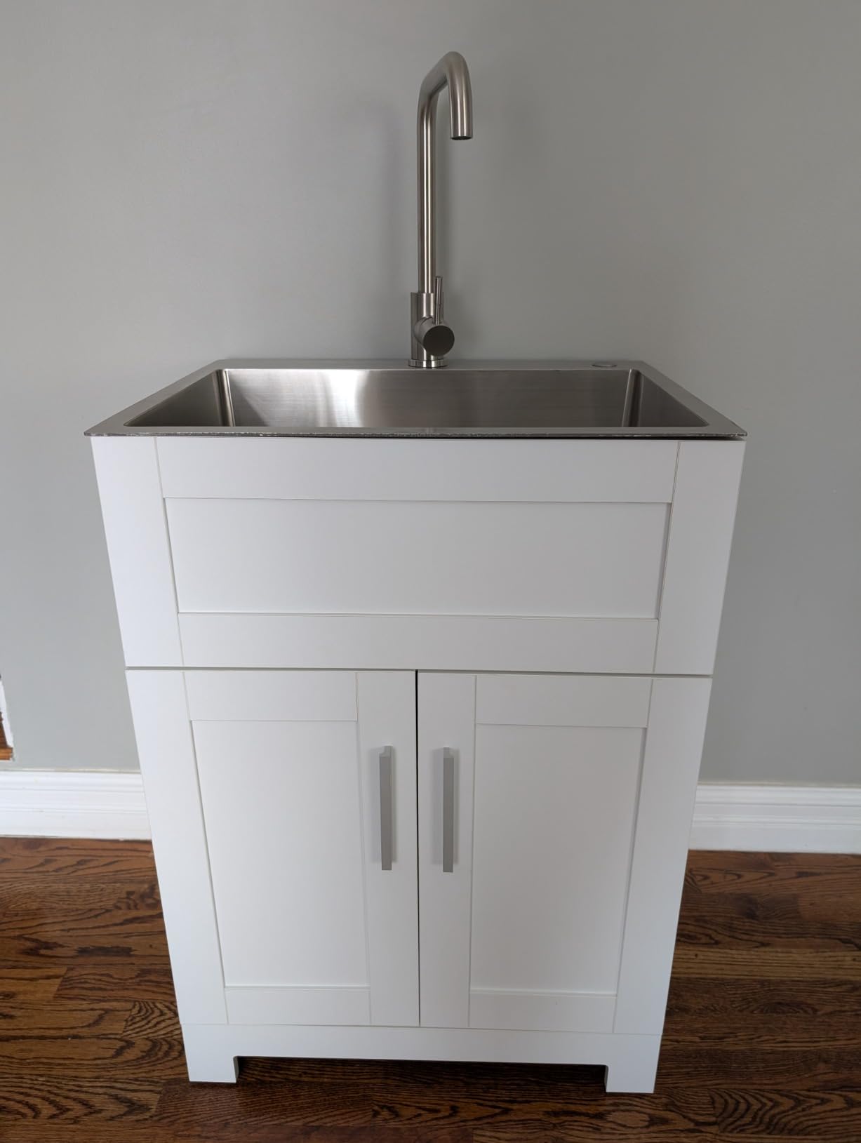 Goodyo Utility Sink with Cabinet 24 Inch Laundry Room Sink Cabinet 304 Stainless Steel Sink and Faucet Combo White customer photo 1