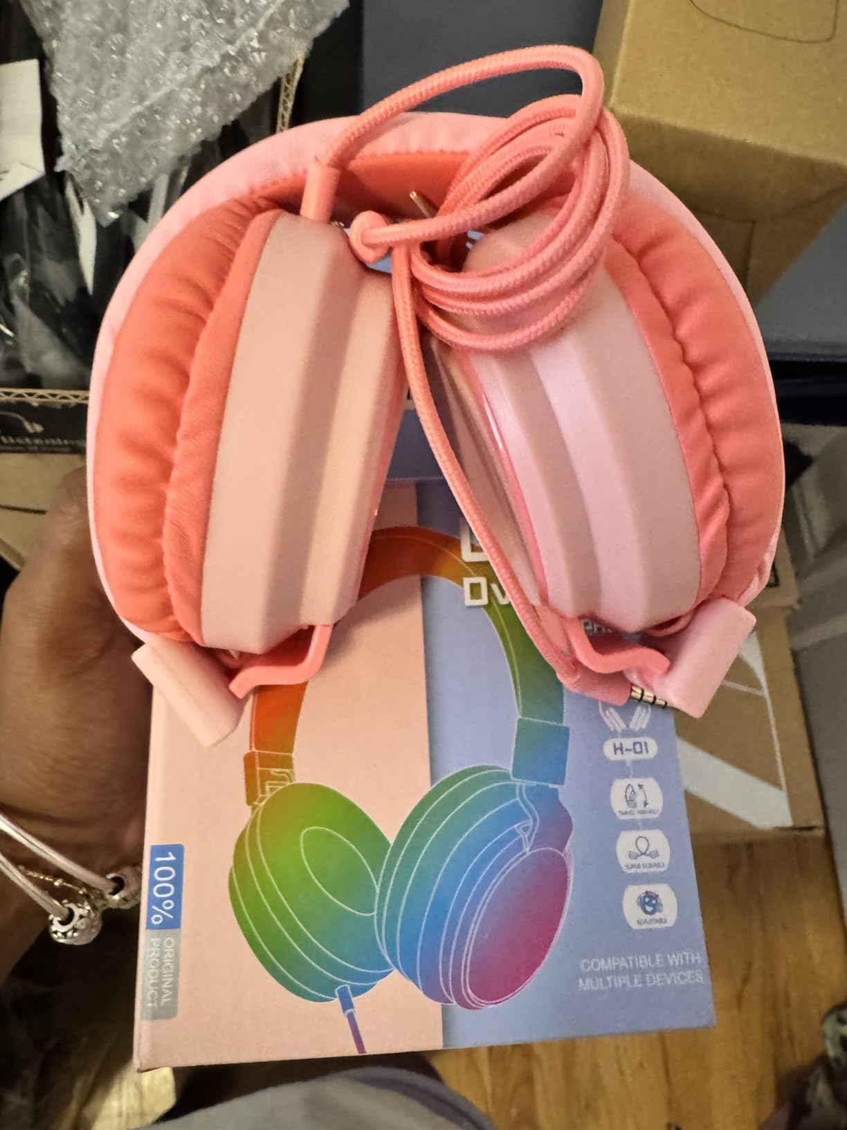 MIDOLA Volume Limited 85/110dB Kids Headphone Over-Ear/On-Ear Foldable Sound Noise Protection Headset with Inline AUX 3.5mm Cord w/Mic for Child School Cellphone Pad PC Notebook DeepBlueSky customer photo 1