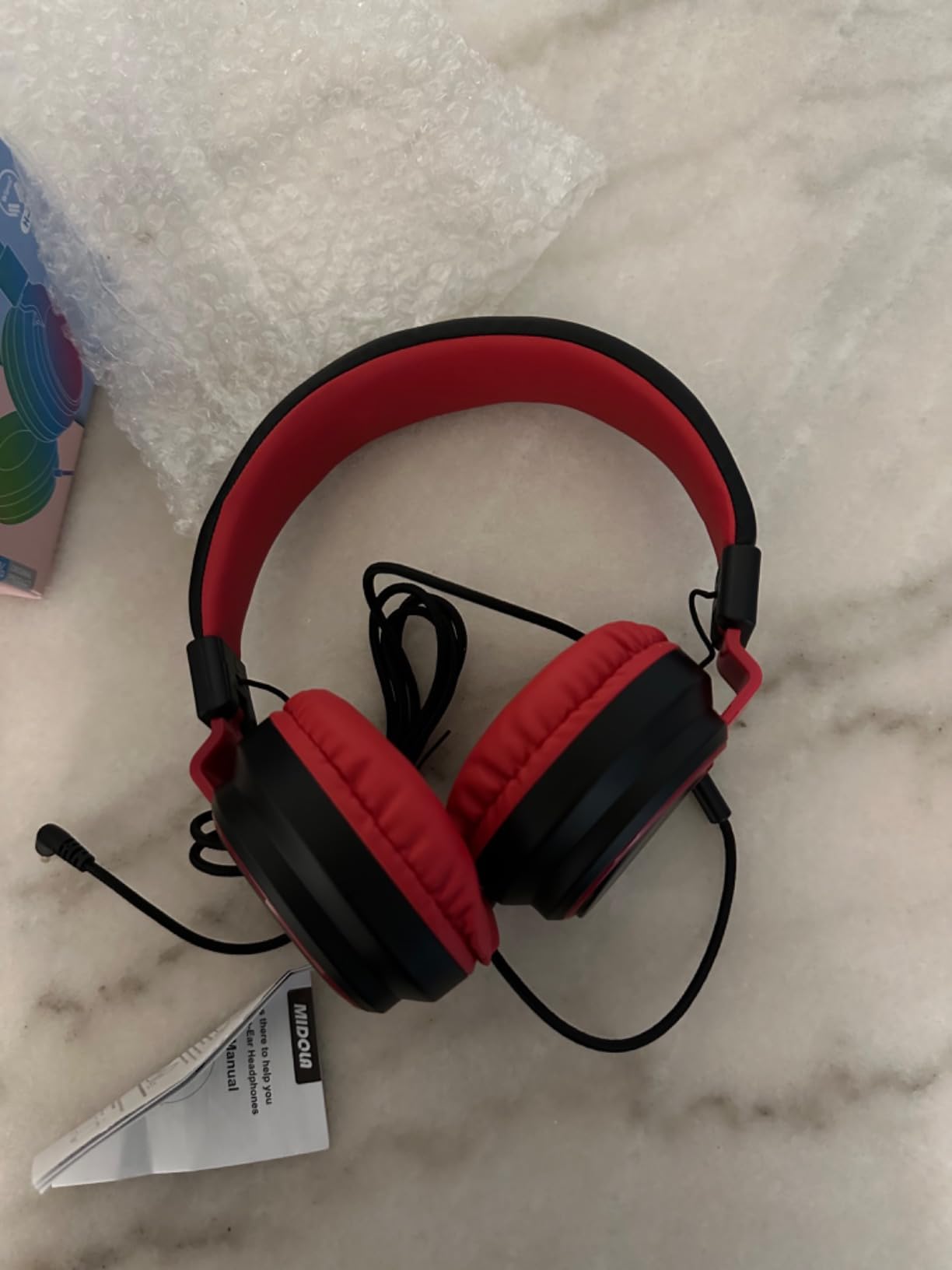 MIDOLA Volume Limited 85/110dB Kids Headphone Over-Ear/On-Ear Foldable Sound Noise Protection Headset with Inline AUX 3.5mm Cord w/Mic for Child School Cellphone Pad PC Notebook DeepBlueSky customer photo 2