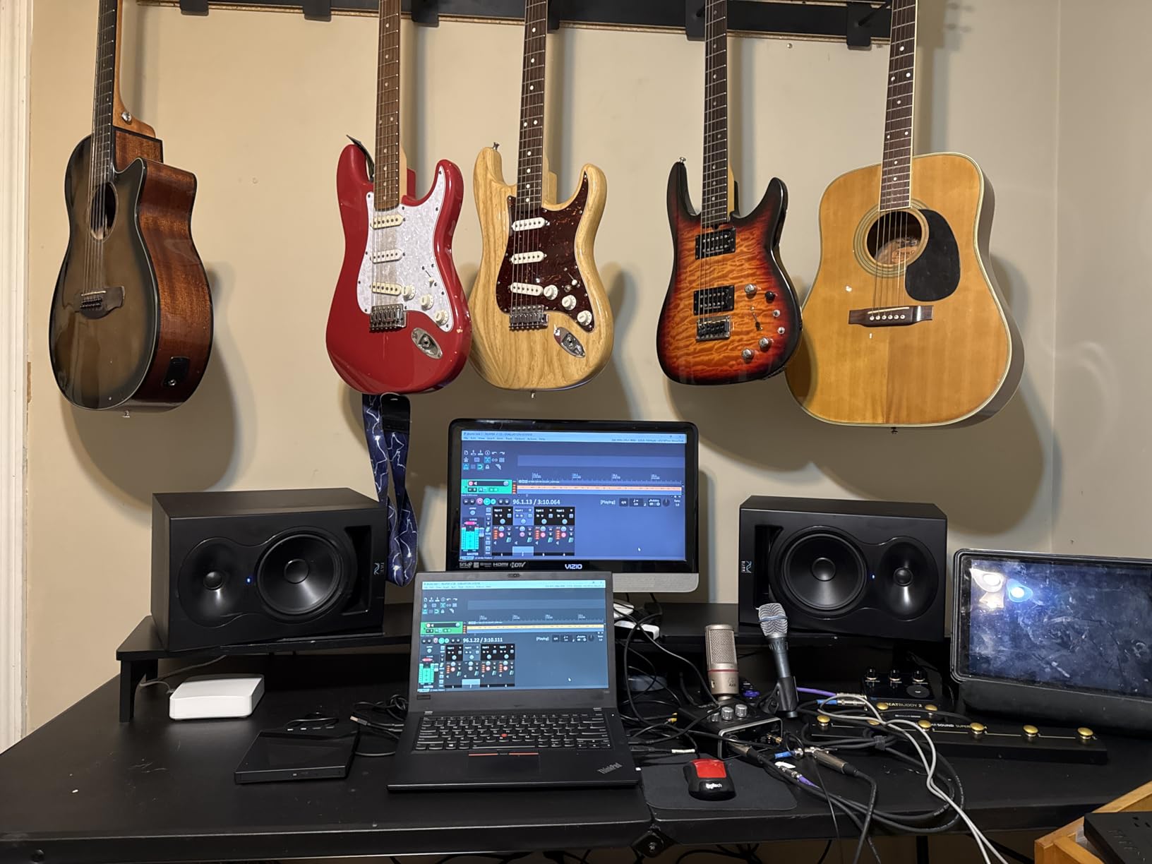 Nnewvante Monitor Stand Riser, 60 inch Large Bamboo Dual Monitor Stand for Desk, 3 Shelves Desktop Screen Riser with Adjustable Length Angle for Computer Laptop PC,Black customer photo 1