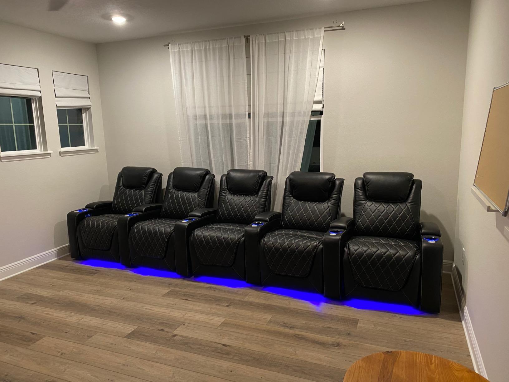 Valencia Oslo Home Theater Seating | Premium Top Grain Italian Nappa 11000 Leather, Power Recliner, Power Headrest, LED Lighting (Row of 4 Loveseat Center, Dark Chocolate) customer photo 1