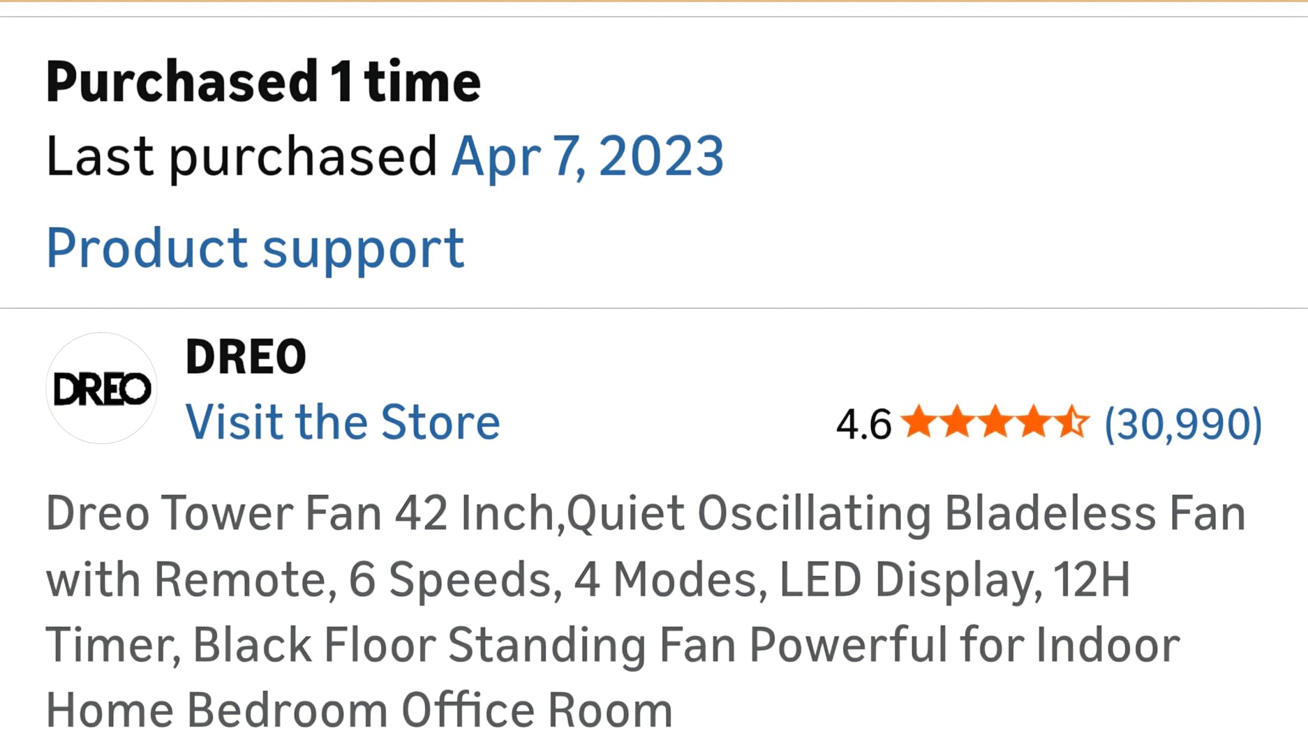 DREO Tower Fan for Bedroom, 28 ft/s, 20dB Quiet Oscillating Bladeless Fan with Remote, 9 Speeds, 4 Modes, 12H Timer, LED Display, Standing Floor Fan Powerful for Indoor Home Office Room, 42 Inch customer photo 2
