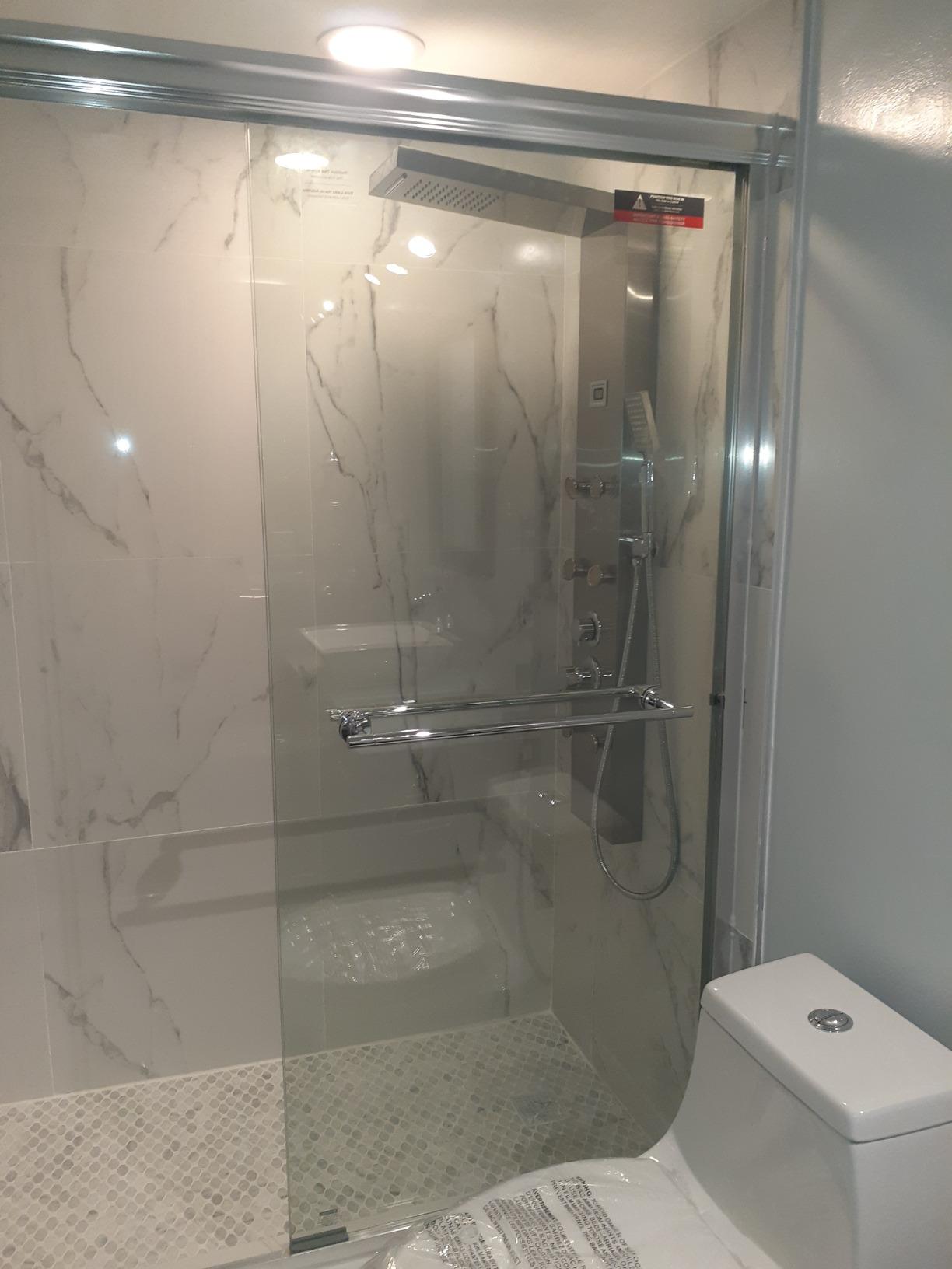 ROVOGO Shower Panel with 4 Body Jets and 4 Mist Spray, Rainfall Waterfall Shower Column Tower with Handheld, Tub Spout and Water Temperature Display, 304 Stainless Steel Brushed customer photo 2