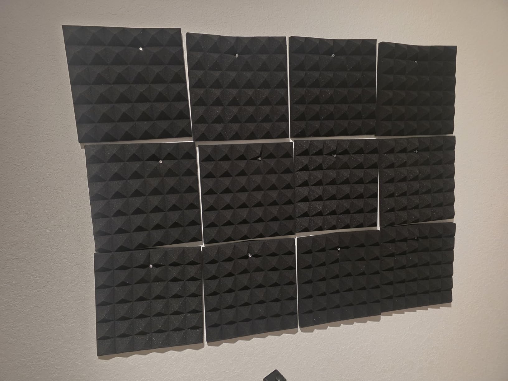 24 Pack-12 x 12 x 2 Inches Pyramid Designed Acoustic Foam Panels, Sound Proof Foam Panels Black, High Density and Fire Resistant Acoustic Panels, Sound Panels, Studio Foam for Wall and Ceiling customer photo 1