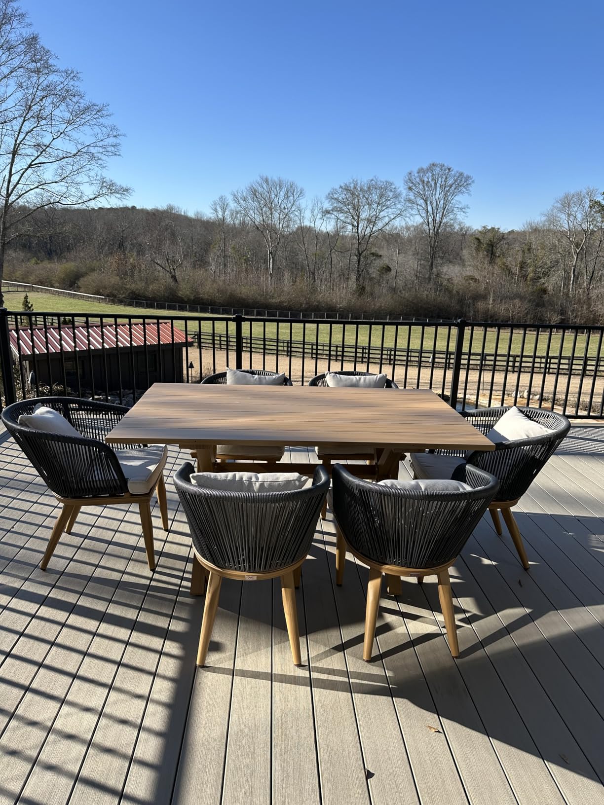 PURPLE LEAF 7 Pieces Patio Dining Set Wicker Outdoor Furniture Rectangular Table and Chairs Set for Garden Deck Teak-Finish Aluminum Frame Backyard Kitchen Set, Cushions and Pillows Included customer photo 2