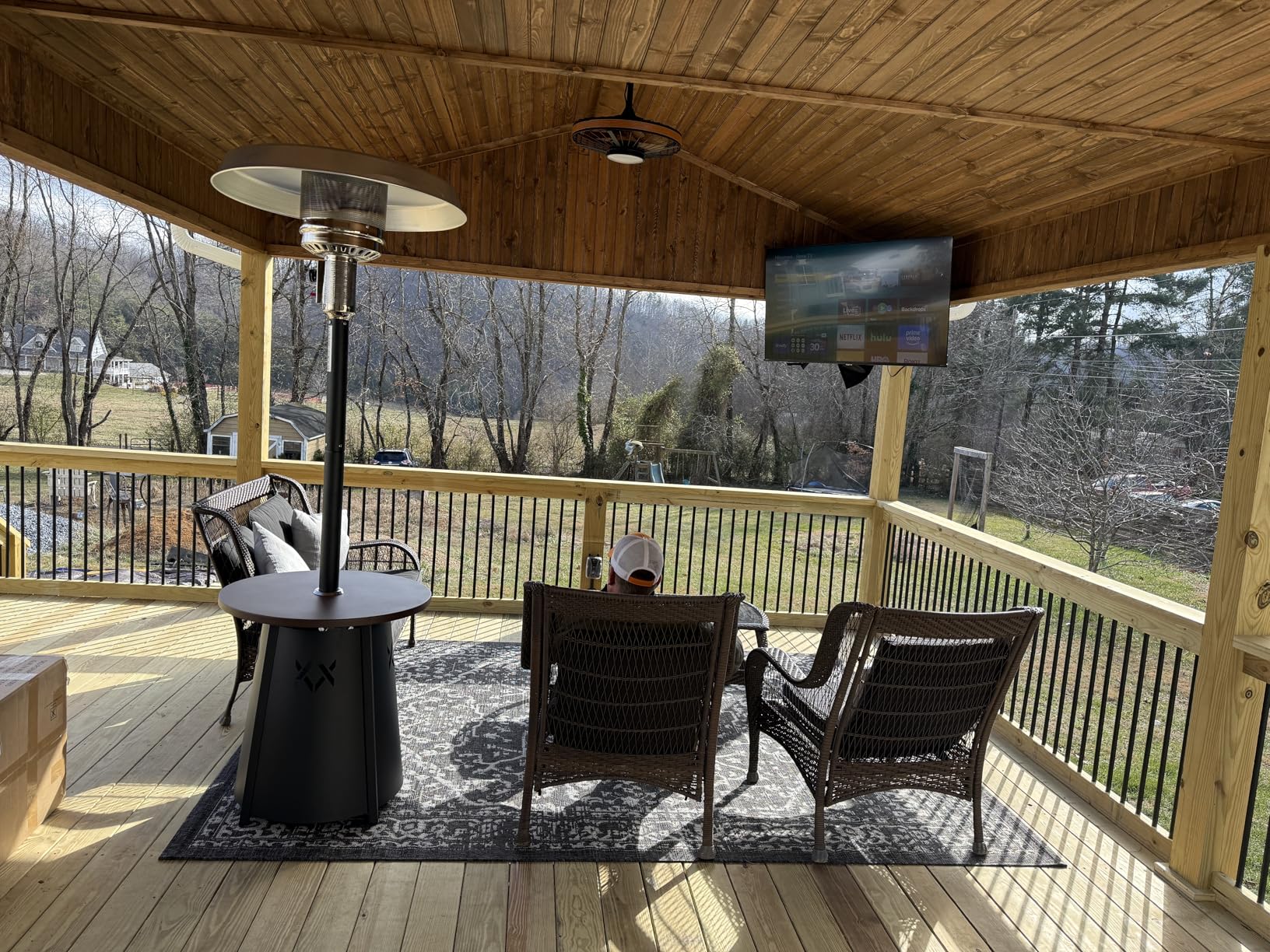 Pamapic Patio Heater with Cover, 48,000 BTU Pyramid Flame Outdoor Heater Quartz Glass Tube 87