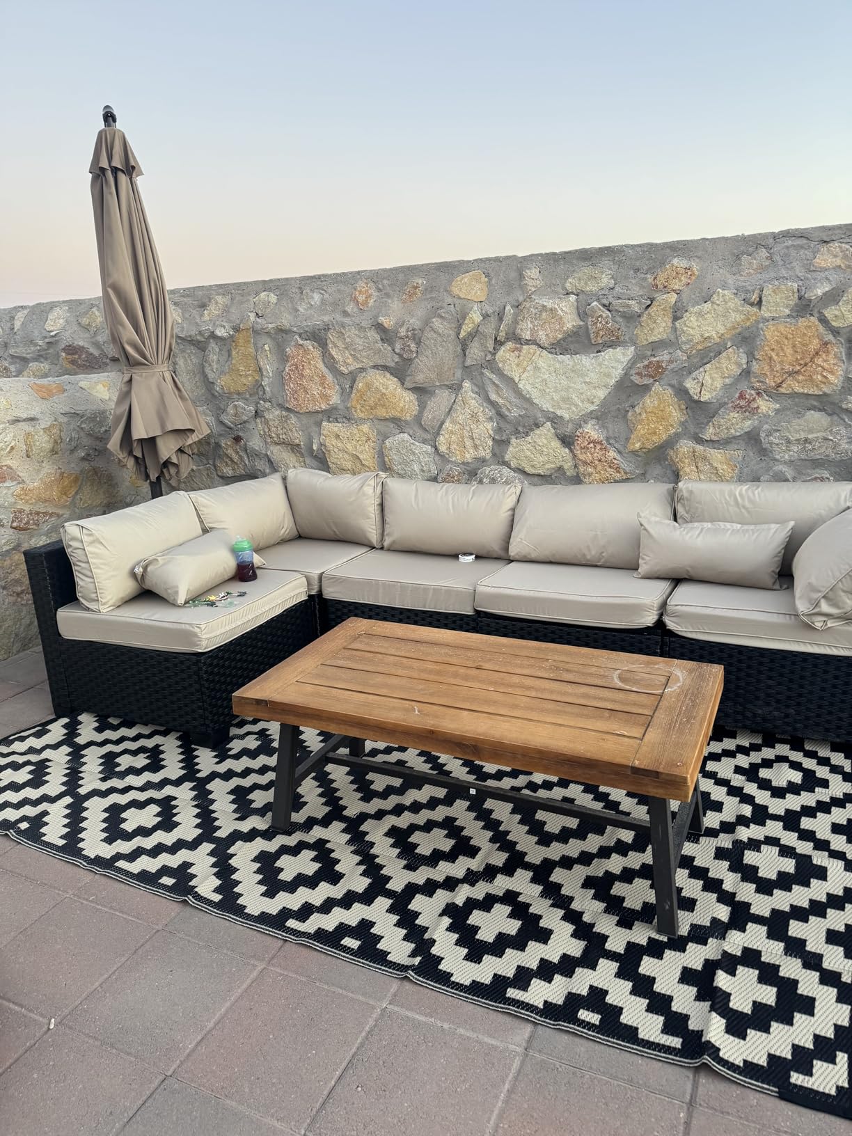 Rattaner Patio Sectional 6 Pieces All-Weather Wicker Patio Furniture Set Outdoor Sectional with Glass Table Non-Slip Cushions and Waterproof Cover, Khaki customer photo 1