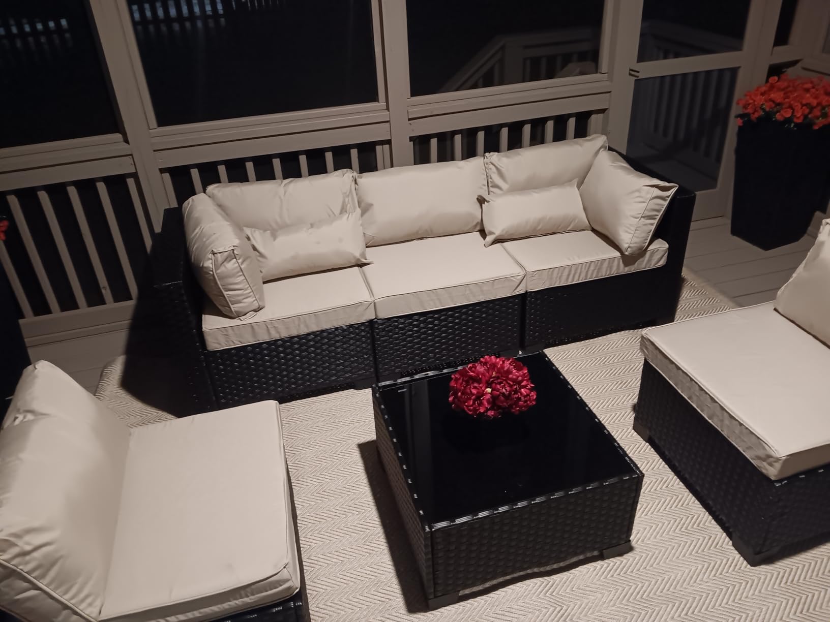 Rattaner Patio Sectional 6 Pieces All-Weather Wicker Patio Furniture Set Outdoor Sectional with Glass Table Non-Slip Cushions and Waterproof Cover, Khaki customer photo 2