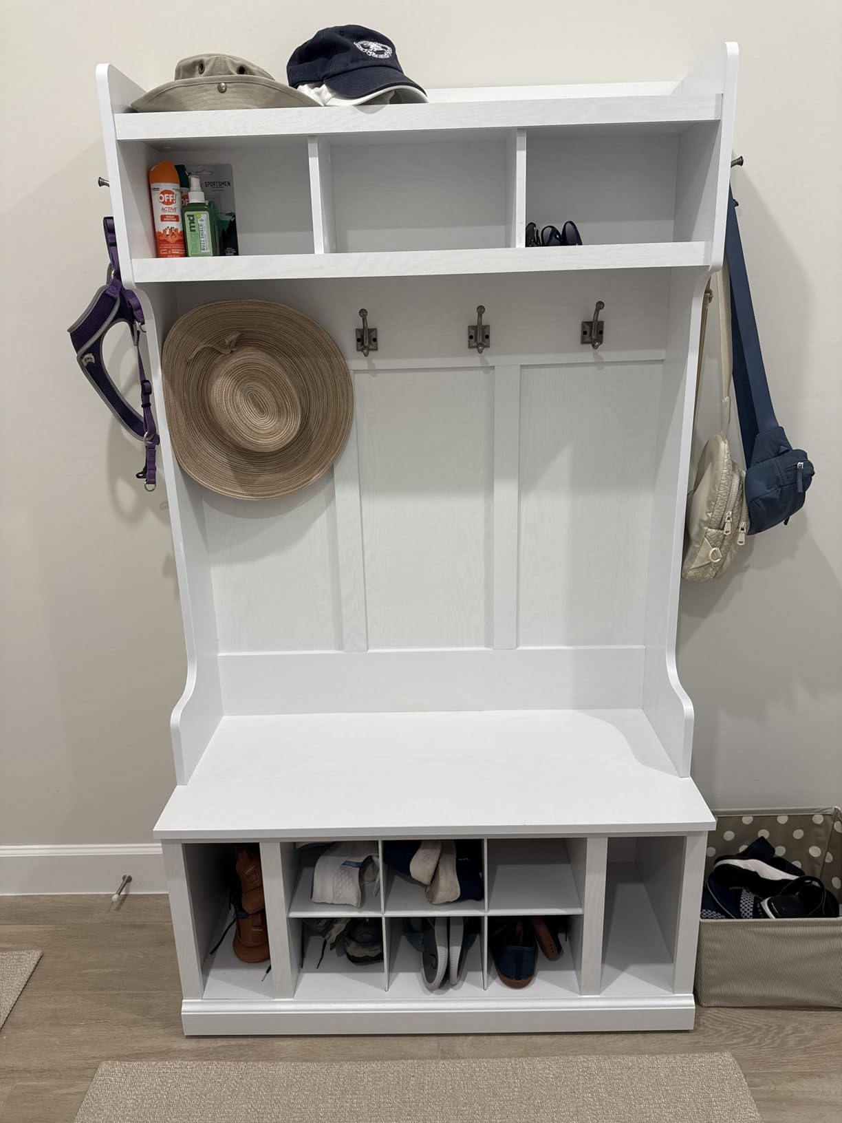 Bush Home Woodland 40W Hall Tree and Shoe Storage Bench with Shelves in White Ash, Cubbies and Coat Hooks for Foyer, Mudroom, or Entryway customer photo 2