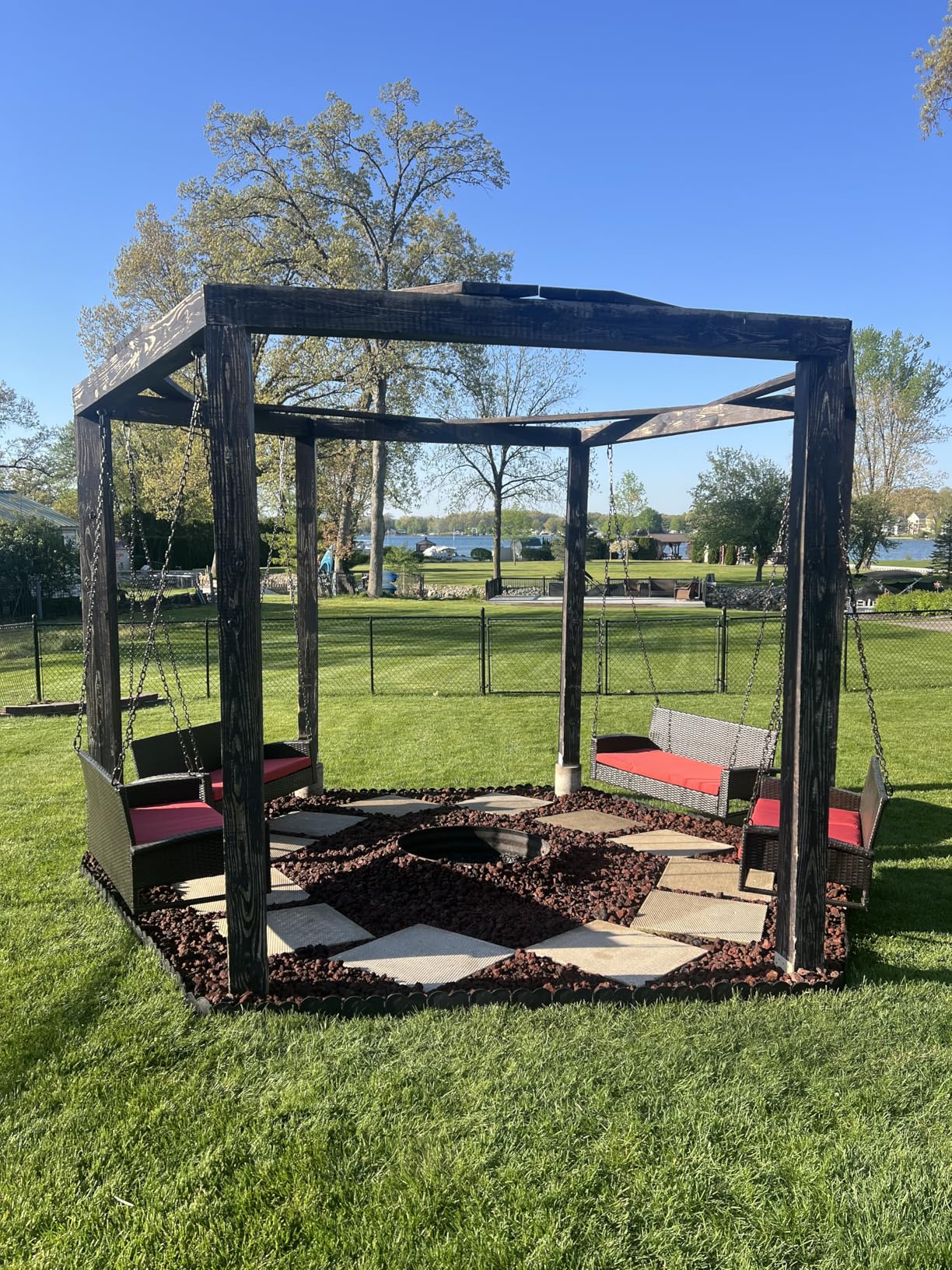 Best Choice Products Woven Wicker Outdoor Porch Swing, Hanging Patio Bench for Deck, Garden w/Mounting Chains, Seat Cushion - Gray/Navy customer photo 1