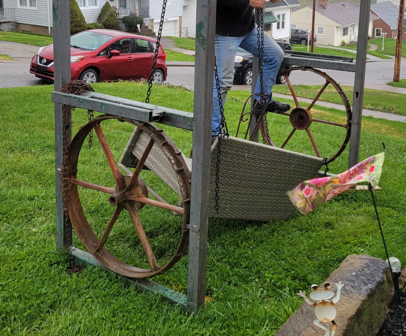 Best Choice Products Woven Wicker Outdoor Porch Swing, Hanging Patio Bench for Deck, Garden w/Mounting Chains, Seat Cushion - Gray/Navy customer photo 2