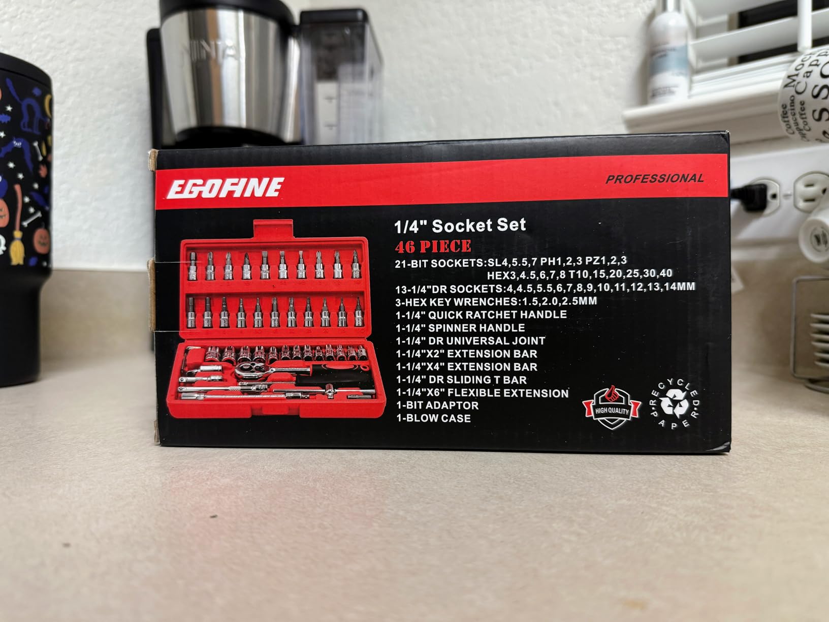 Egofine 46 Pieces 1/4 inch Drive Socket Ratchet Wrench Set, with Bit Socket Set Metric and Extension Bar for Auto Repairing and Household customer photo 1