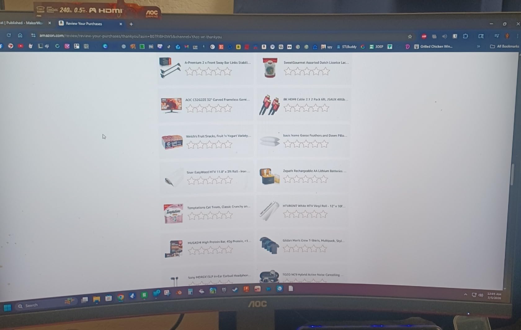 AOC C32G2ZE 32 Curved Frameless Gaming Monitor, Full HD 1920x1080, VA, 0.5ms 240Hz, AMD FreeSync Premium, DP/HDMI/VGA, VESA, 3-3-1 Re-Spawn Program, Xbox PS5 Switch,Black customer photo 2