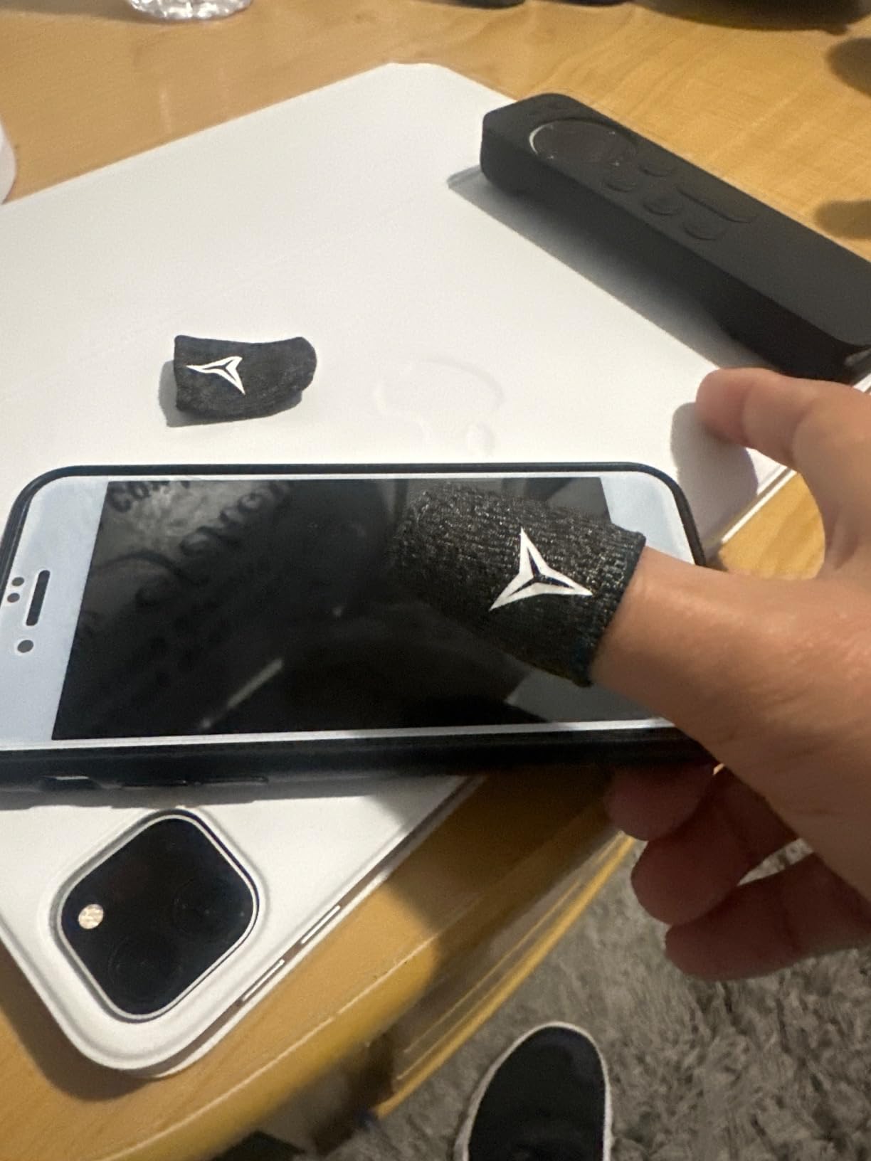 8 Pack Gaming Finger Sleeves for Mobile Gaming, 0.3mm Silver Fiber, Smooth Operation, Anti-Sweat, Extremely Thin, Nuozme Finger Sleeves Fit Mobile Phone Tablet Devices(Black) customer photo 1