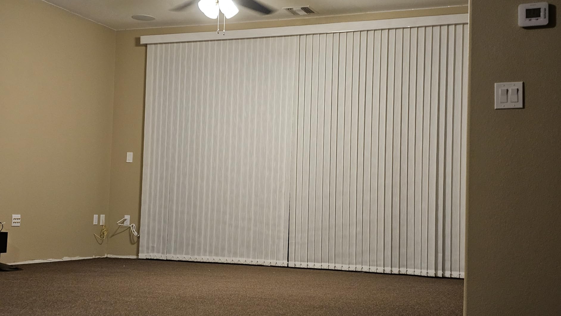 Graywind Motorized Half Shading Vertical Blinds Compatible with Alexa Google Privacy Smart Vertical Blind Remote Control Track Slats Set for Sliding Door With Valance, Width Up To 157