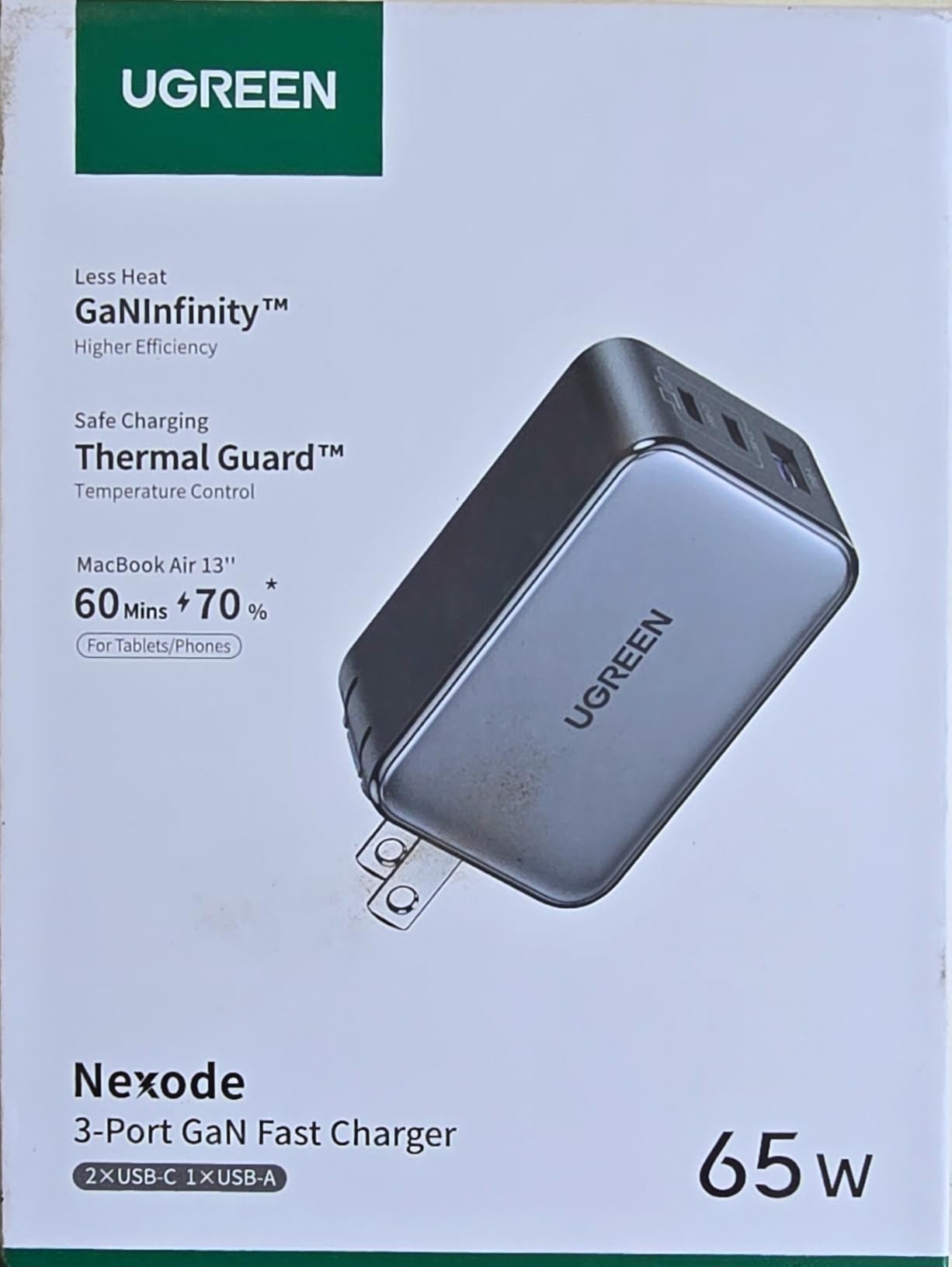 UGREEN Nexode 65W GaN USB C Wall Charger, 3-Port Compact Foldable Fast Charger Power Adapter for iPhone 17/16/15 Series, Galaxy S25/S24, Pixel 10/9, MacBook Pro/Air, Dell XPS, iPad Pro (Black) customer photo 2