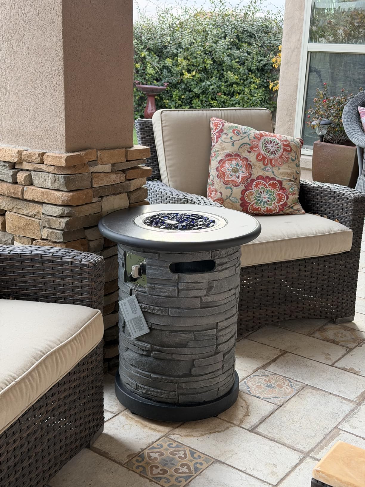 Outdoor Propane Fire Pit Table, Round Porcelain Tile Top 22
