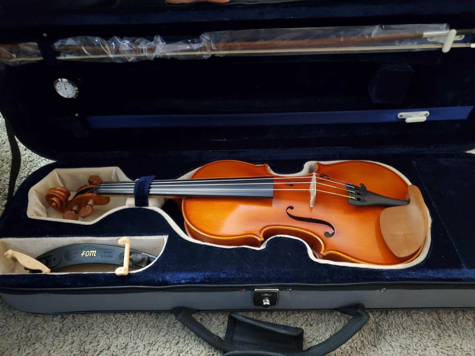 D Z Strad Model 220 Violin with Dominant strings, bow, case, rosin and shoulder rest - Open Clear Tone customer photo 1