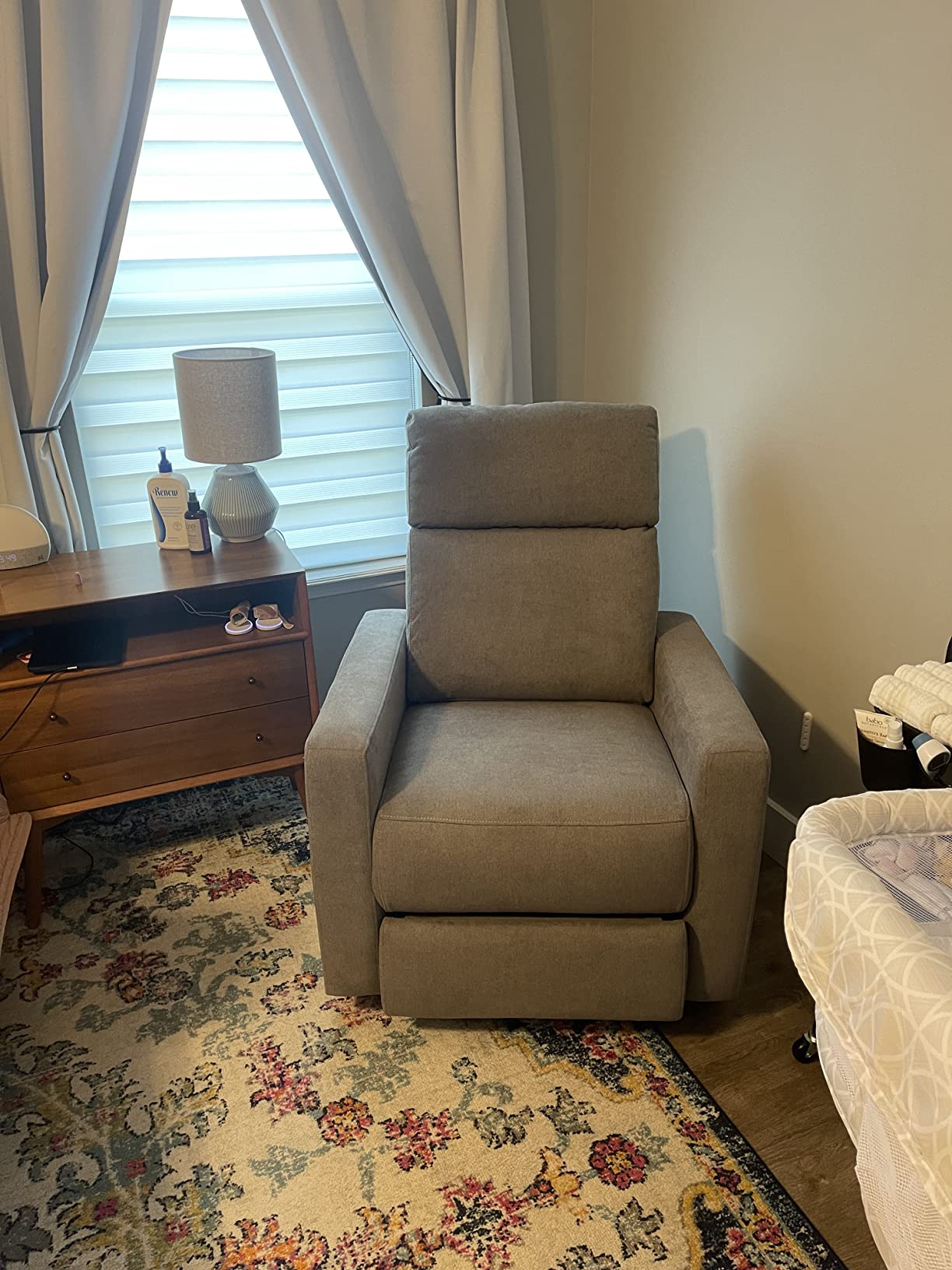 Nurture& The Glider Premium Power Recliner Nursery Glider Chair with Adjustable Head Support | Designed with a Thoughtful Combination of Function and Comfort | Built-in USB Charger (Gray) customer photo 1