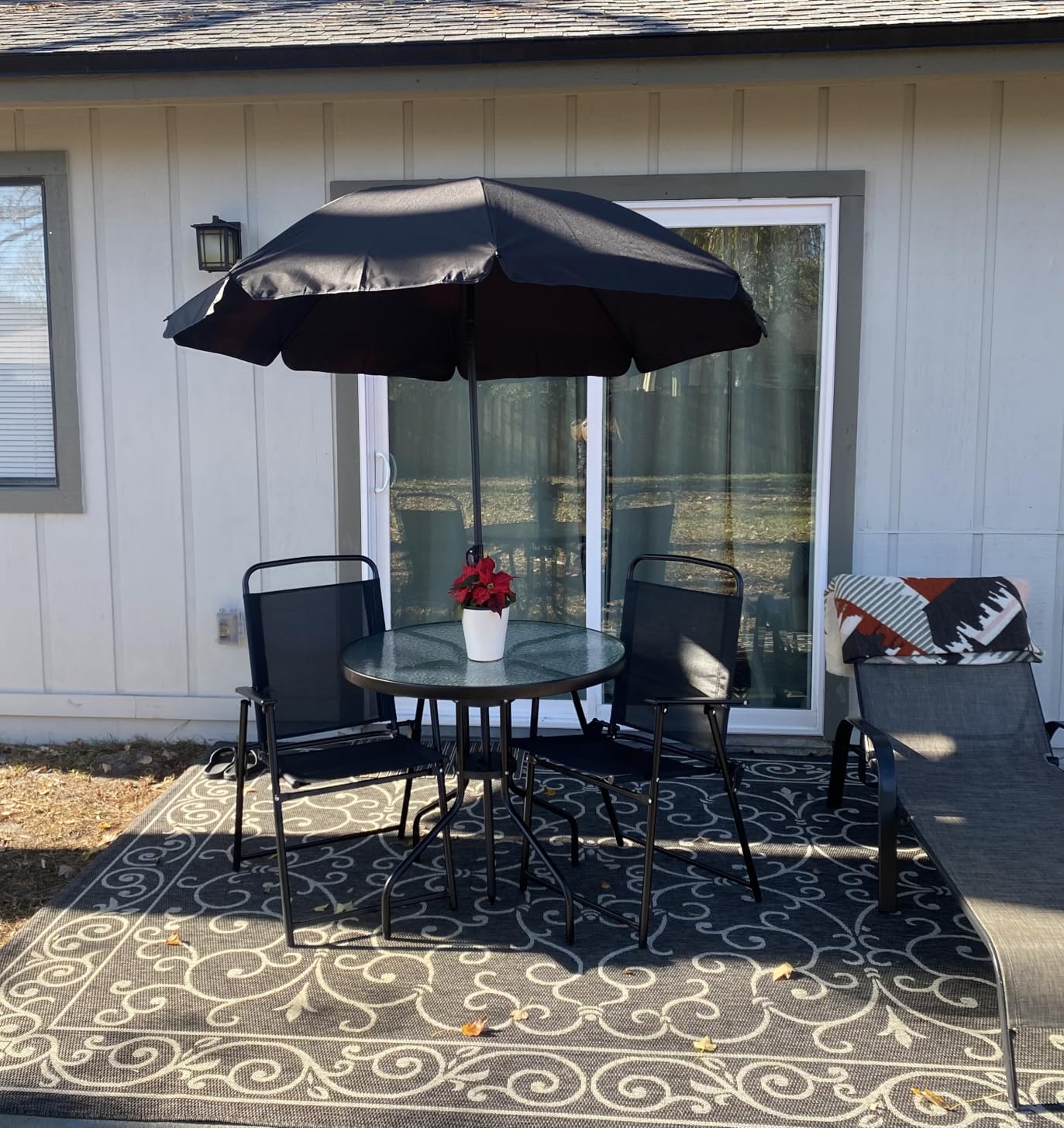 Vongrasig 6 Piece Folding Patio Dining Set, Small Metal Outdoor Garden Patio Table and Chair Set w/Umbrella for Lawn, Deck, Backyard, Black customer photo 1