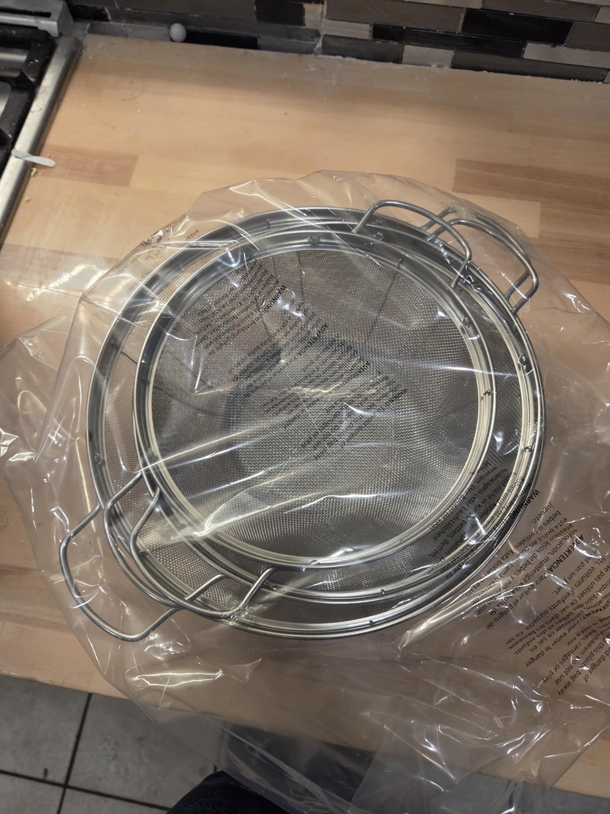 3 Pack 18/8 Stainless Steel Colander Sieves with Handles and Resting Base for Strain Drain Rinse or Steam customer photo 2