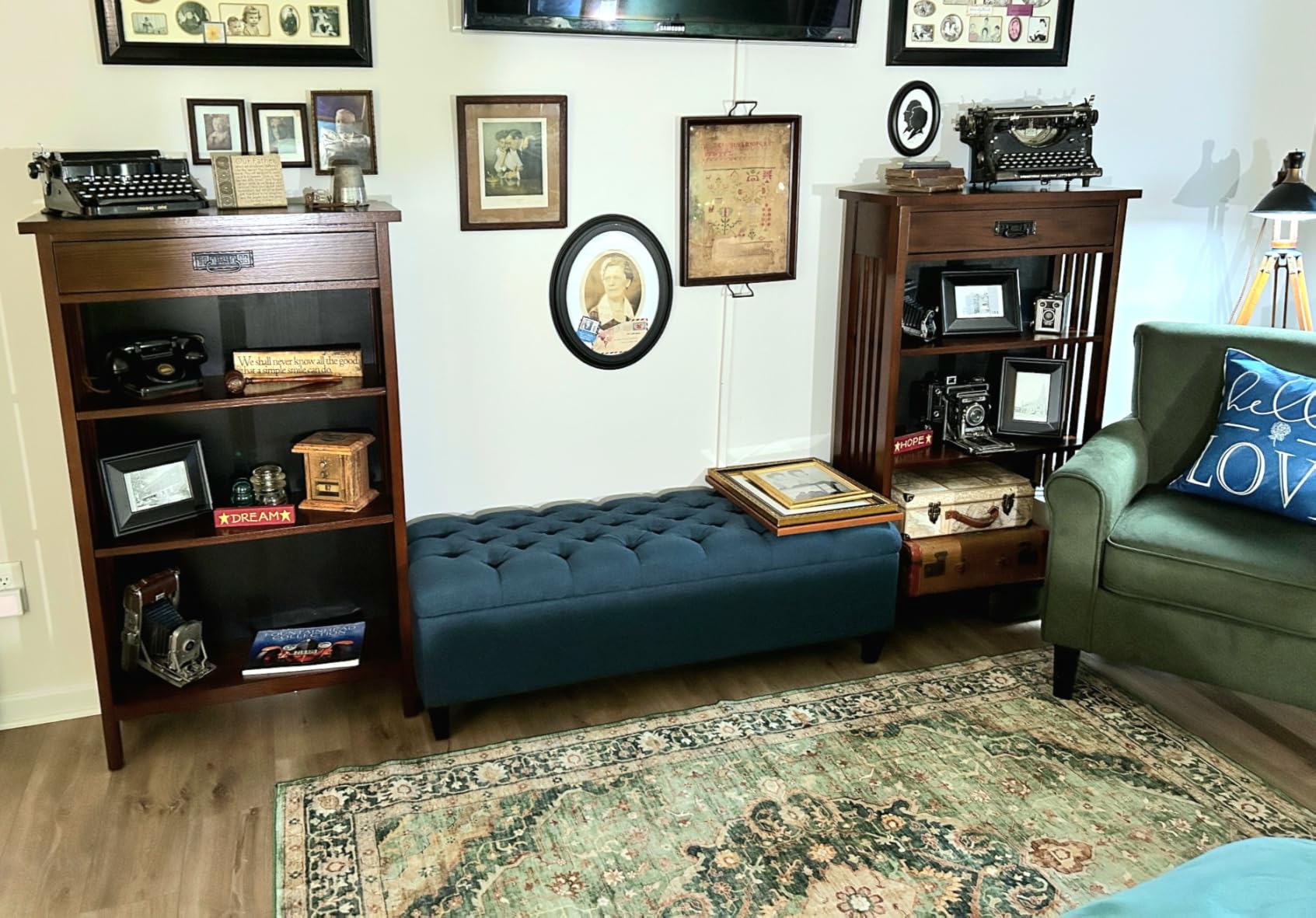 Leick Home Mission Impeccable Bookshelf, Solid Wood, 2 Drawers, 2 Shelves, Slatted Sides, Blackened Hardware, Easy Assembly, Russet Brown, 12 in D x 34 in W x 30 in H, Item 8261 customer photo 1