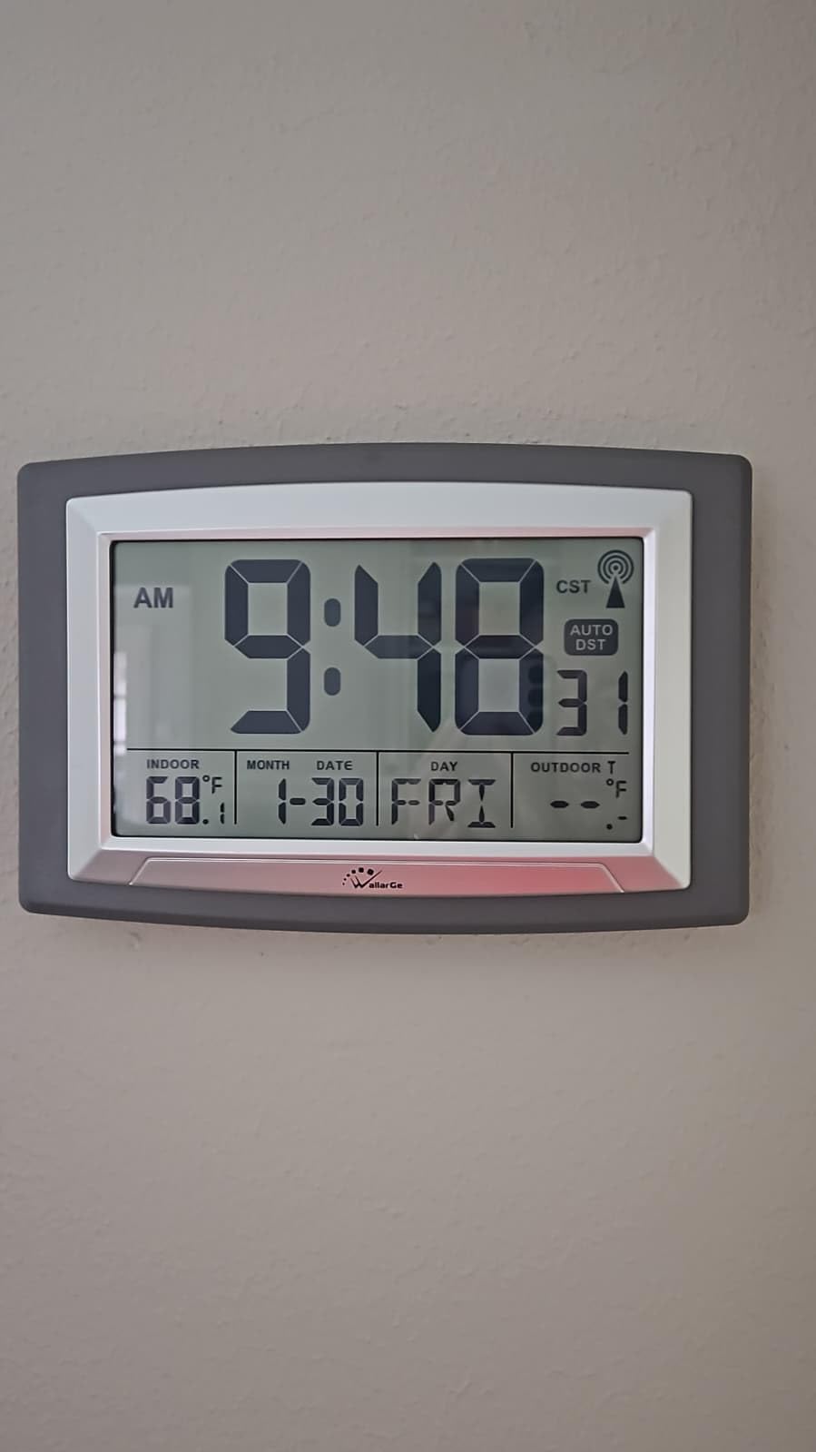 WallarGe Atomic Clock 12.5 Inch Self-Setting Digital Wall Clock | Indoor/Outdoor Temperature, Battery Operated Wall Clocks or Desk Clocks, Large Display for Classroom, Garage, Office customer photo 2