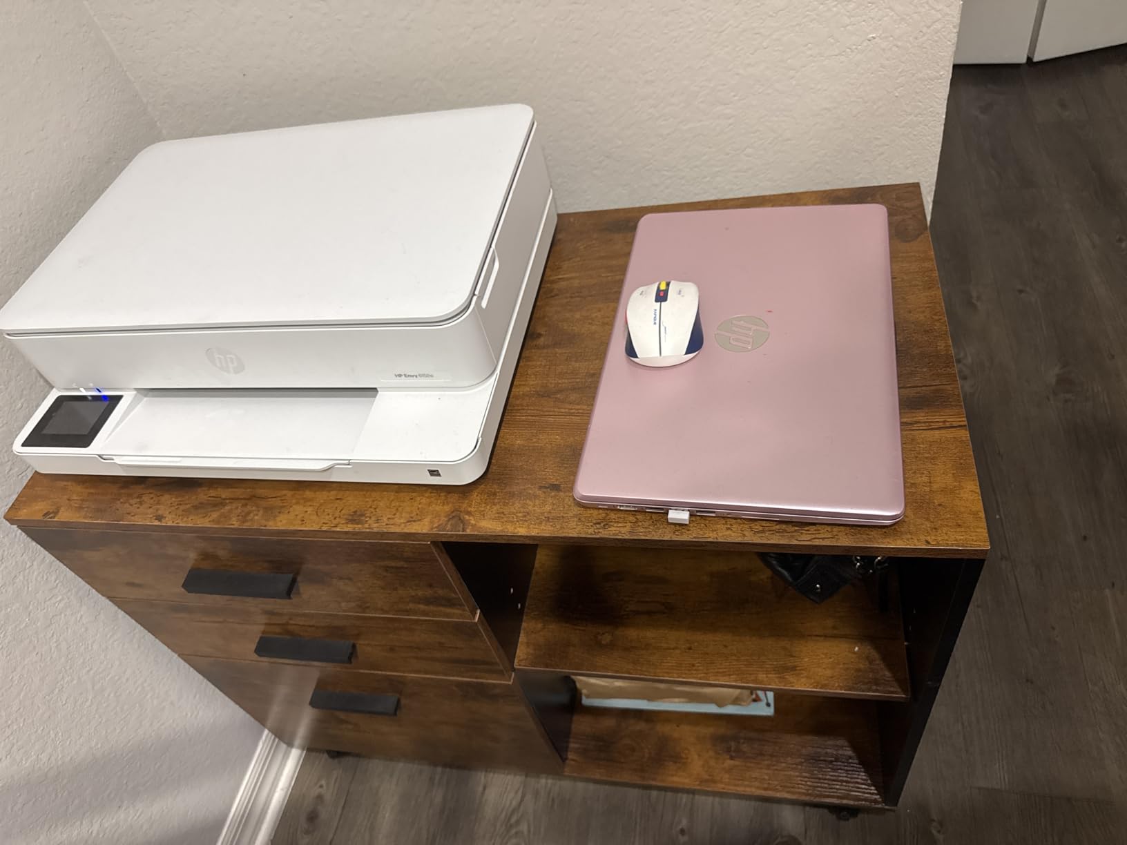 DEVAISE 3 Drawer Mobile File Cabinet, Wood Lateral Filing Cabinet, Printer Stand with Open Shelves for Home Office, Rustic Brown customer photo 2