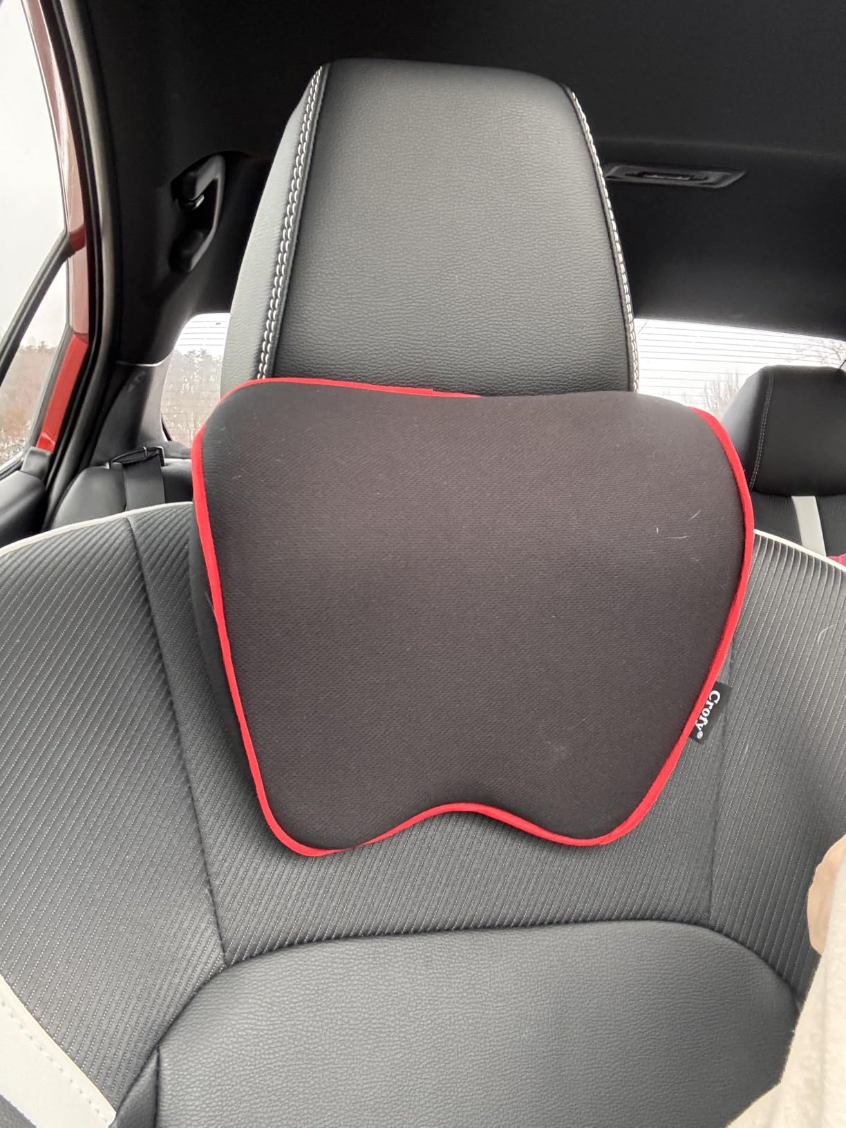 Crofy 2-Pack Car Neck Pillow, Softness Car Headrest Pillow for Driving with Adjustable Strap, 100% Memory Foam and Breathable Removable Cover, Comfortable Ergonomic Design (Black Side Rope) customer photo 1