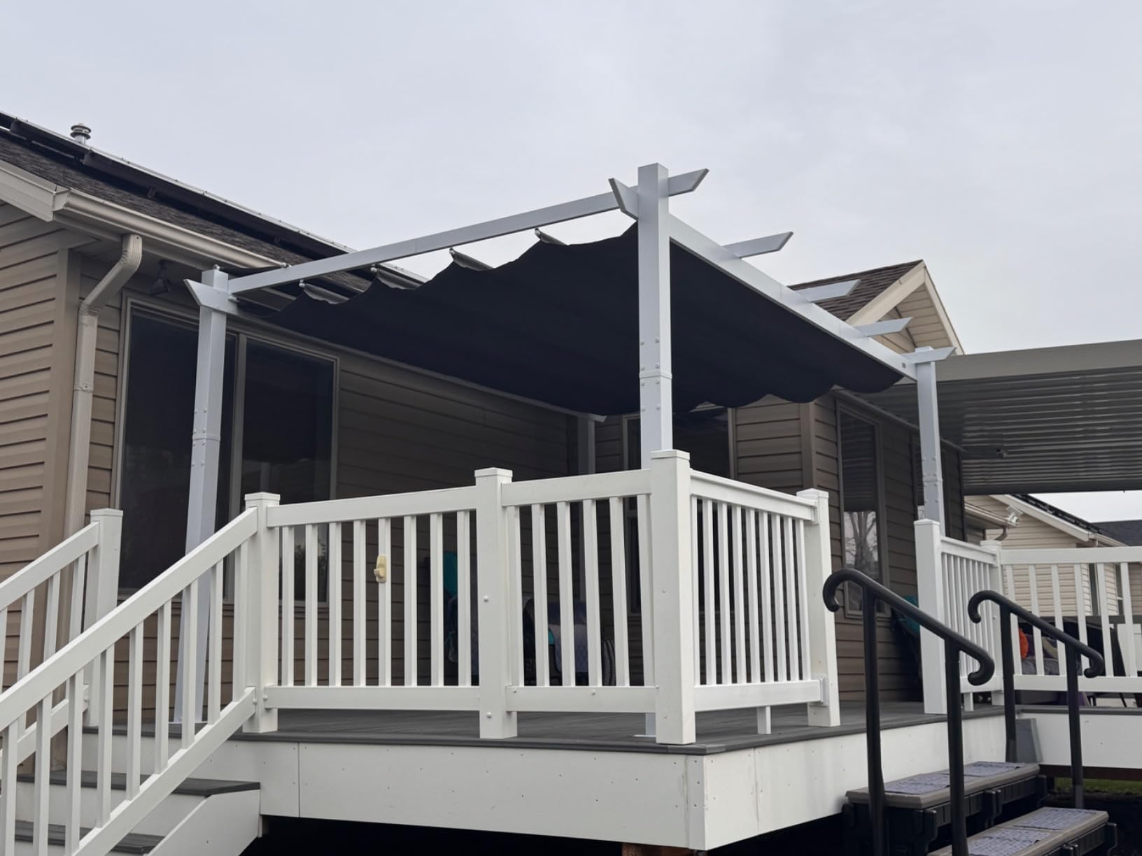 PURPLE LEAF Retractable Pergola 10' x 13' w/Double Canopy for Patio, Grey | Extra roof shields canopy, aluminum frame stays strong, 230GSM fabric blocks harsh sun, retractable canopy controls shade customer photo 2