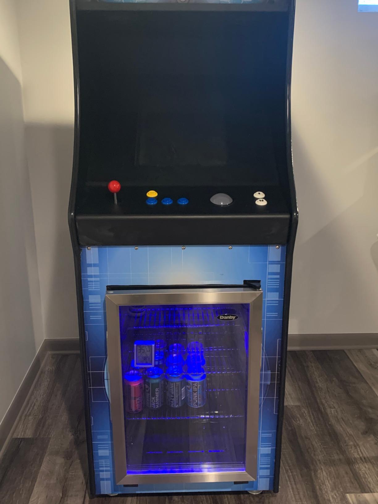 Creative Arcades Full-Size Commercial Grade 2-Player Cabinet Arcade Machines with Built-in Fridge (4500 Games, Trackball) customer photo 1