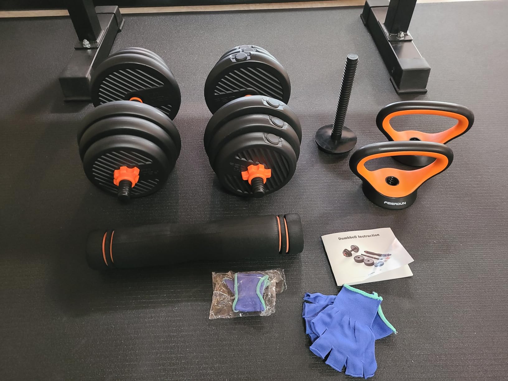 FEIERDUN Adjustable Dumbbells, 20/30/40/45/70/90lbs Free Weight Set with Connector, 5 in1 Dumbbells Set Used as Barbell, Kettlebells, Push up Stand, Weight Plate customer photo 2