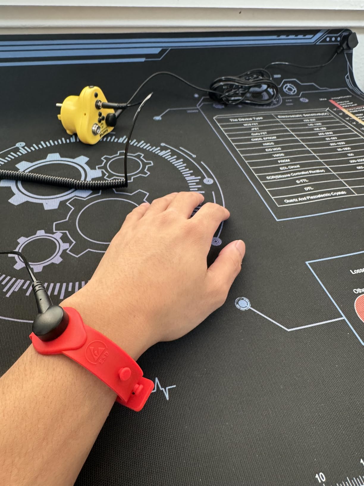 KooMall Large 48x24 Inch Anti Static Mat, Soldering Rubber Mat for PC Building, ESD Sensitive Device Repair, Assembly Work, with ESD Grounding Plug,Cord,Wrist Strap Bracelets Wristband,Heat Resistant customer photo 2