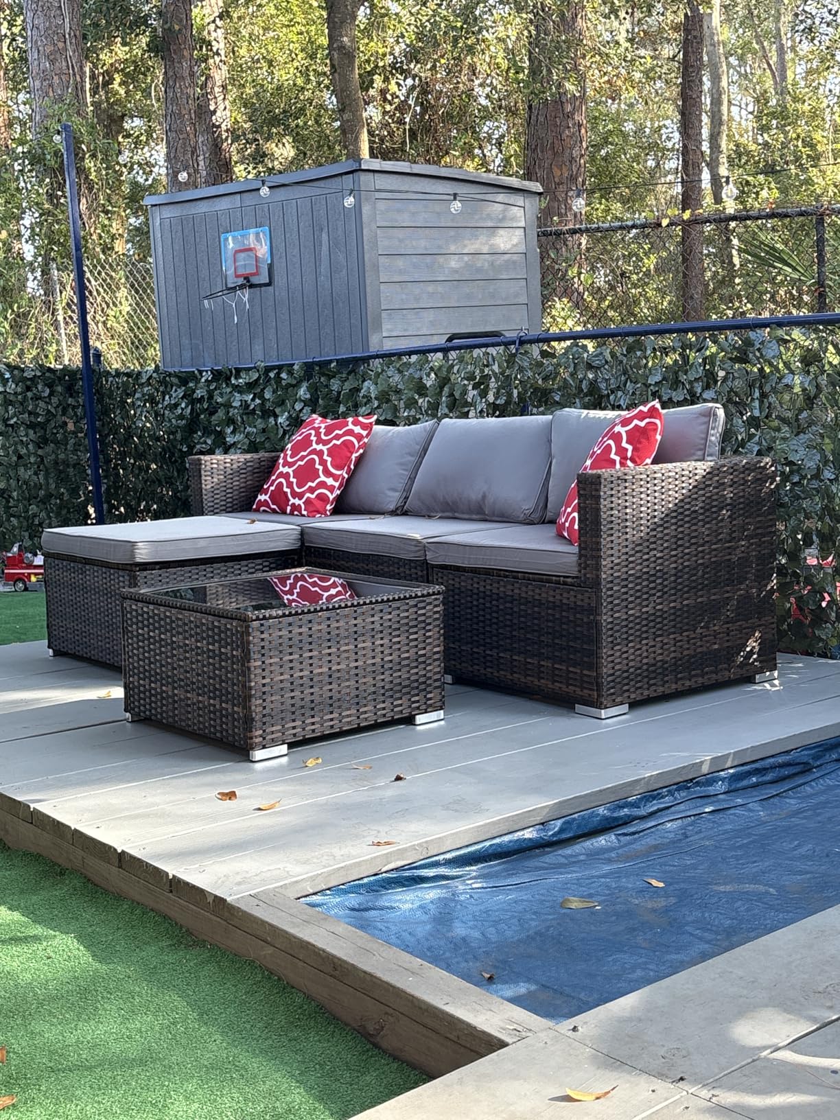 Aiho 5 Pieces Patio Furniture Set All-Weather Outdoor Wicker Sectional Patio Furniture with Cushion and Glass Table (Grey) customer photo 1