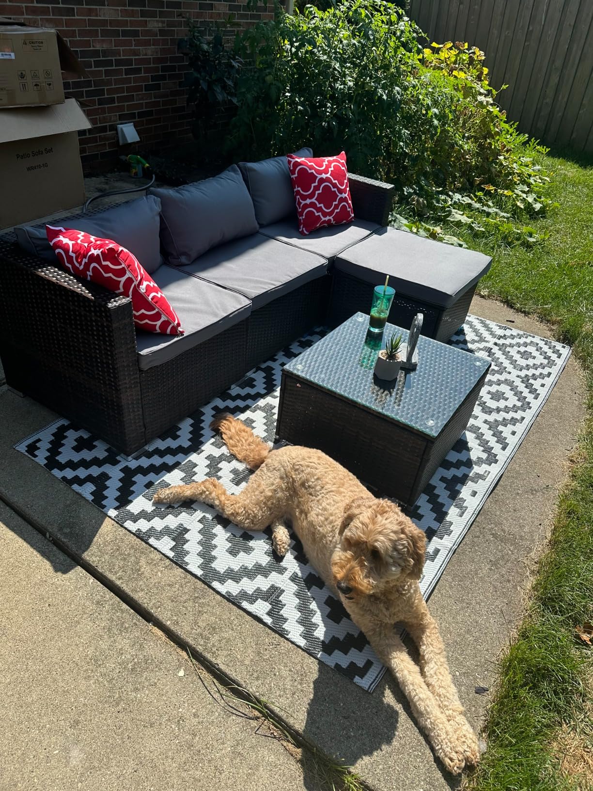 Aiho 5 Pieces Patio Furniture Set All-Weather Outdoor Wicker Sectional Patio Furniture with Cushion and Glass Table (Grey) customer photo 2