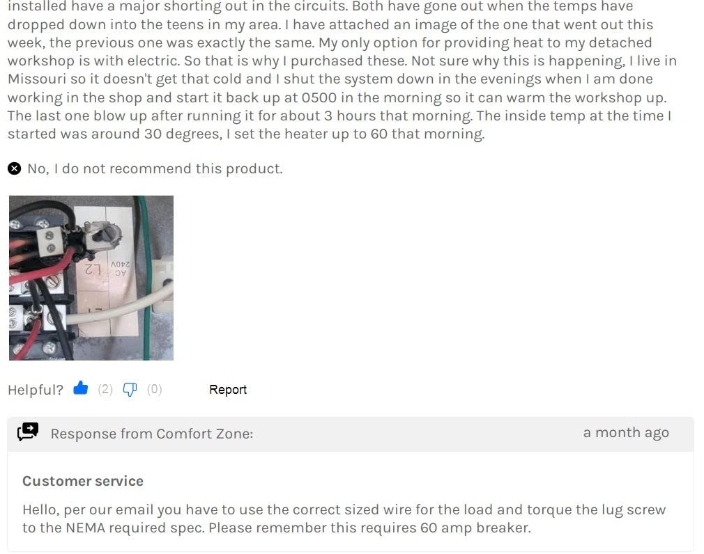 Comfort Zone 10,000W Hard-Wired Garage Heater - Industrial & Commercial Ceiling Mount, 240V Fan-Forced with Remote, Digital Thermostat customer photo 2