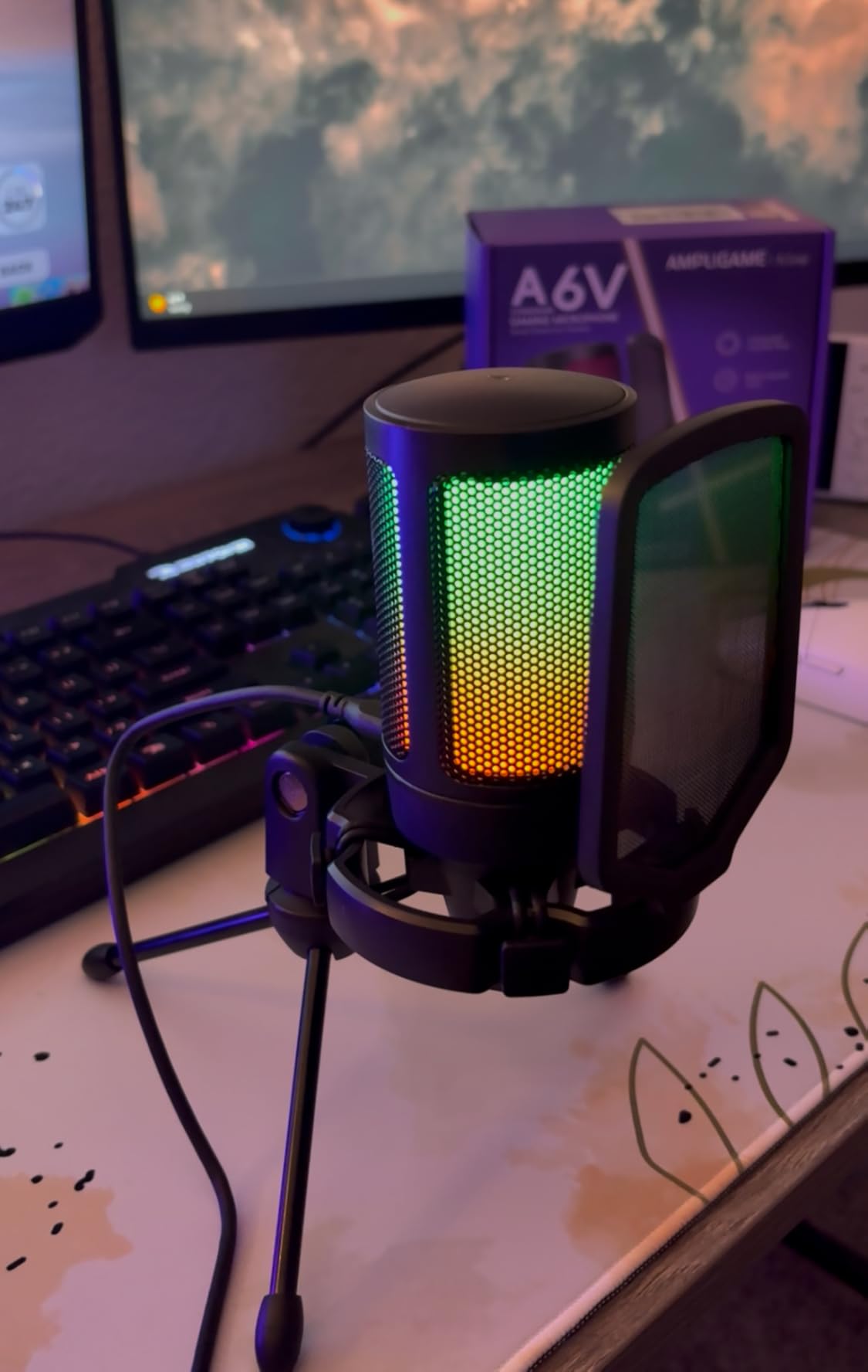 FIFINE Gaming USB Microphone for PC PS5, Condenser Mic with Quick Mute, RGB Indicator, Tripod Stand, Pop Filter, Shock Mount, Gain Control for Streaming Discord Twitch Podcasts Videos- AmpliGame customer photo 1