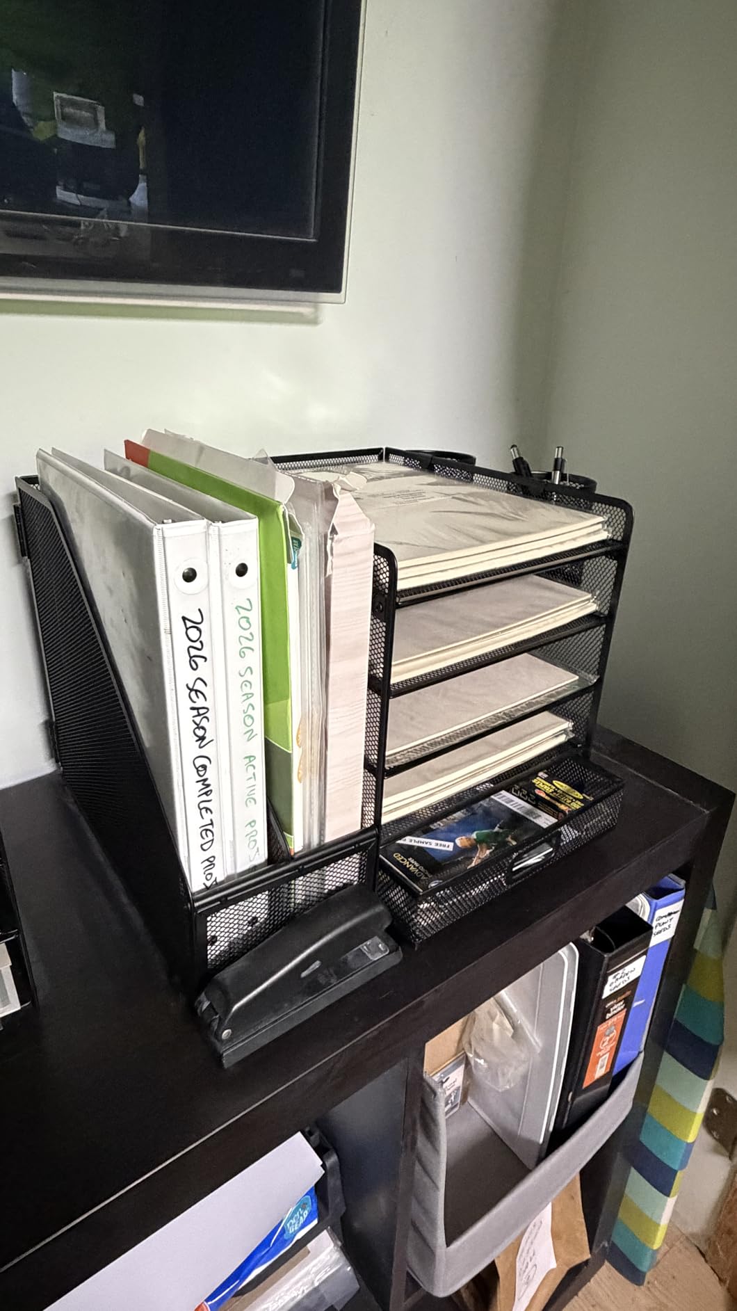 Marbrasse Desk Organizer with File Holder, 5-Tier Paper Letter Tray Organizer with Drawer and 2 Pen Holder, Mesh Desktop Organizer and Storage with Magazine Holder for Office Supplies (Black) customer photo 1