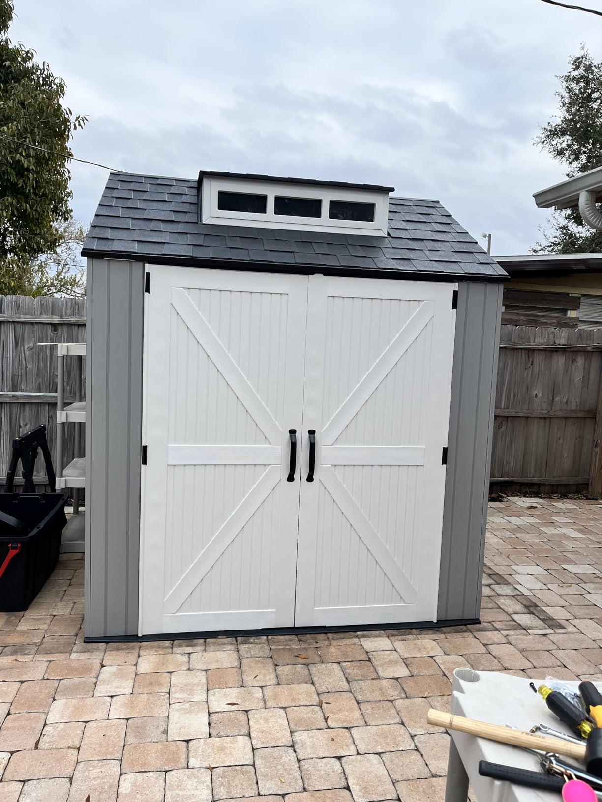 Rubbermaid Resin Outdoor Storage Shed With Floor (7 x 7 Ft) Weather Resistant Gray Organization for Home/Backyard/Garden Tools/Lawn Mower/Bike Storage/Pool Supplies customer photo 2