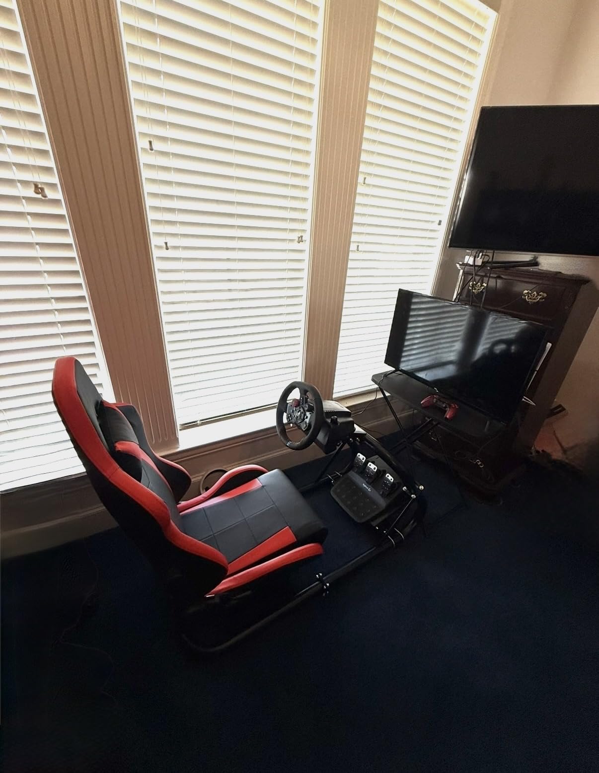 Marada Racing Sim Cockpit Stand with comfortable Seat Fit for Logitech G27 G923 G920,for Thrustmaster, Large Round Tube&Adjustable Professional Driving Race Mount,Wheel Pedal Handbrake Not Included customer photo 1
